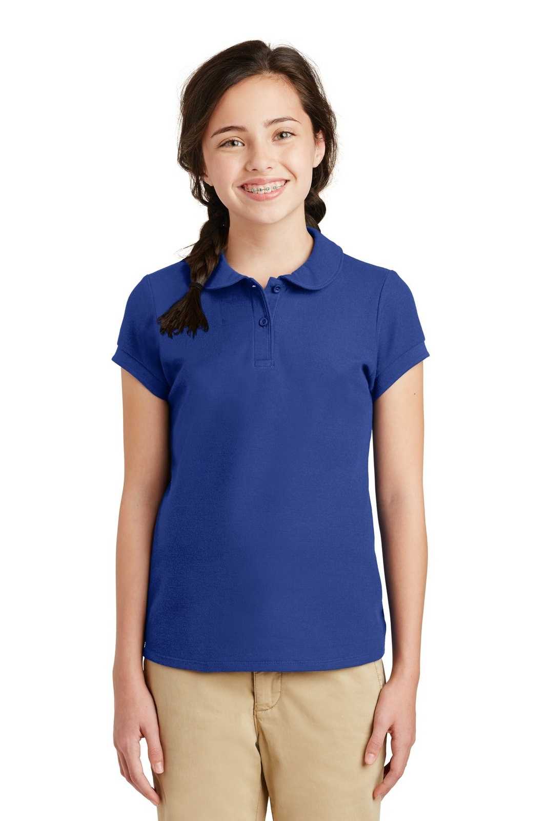 Port Authority YG503 Girls Silk Touch Peter Pan Collar Polo - Royal - HIT a Double - 1