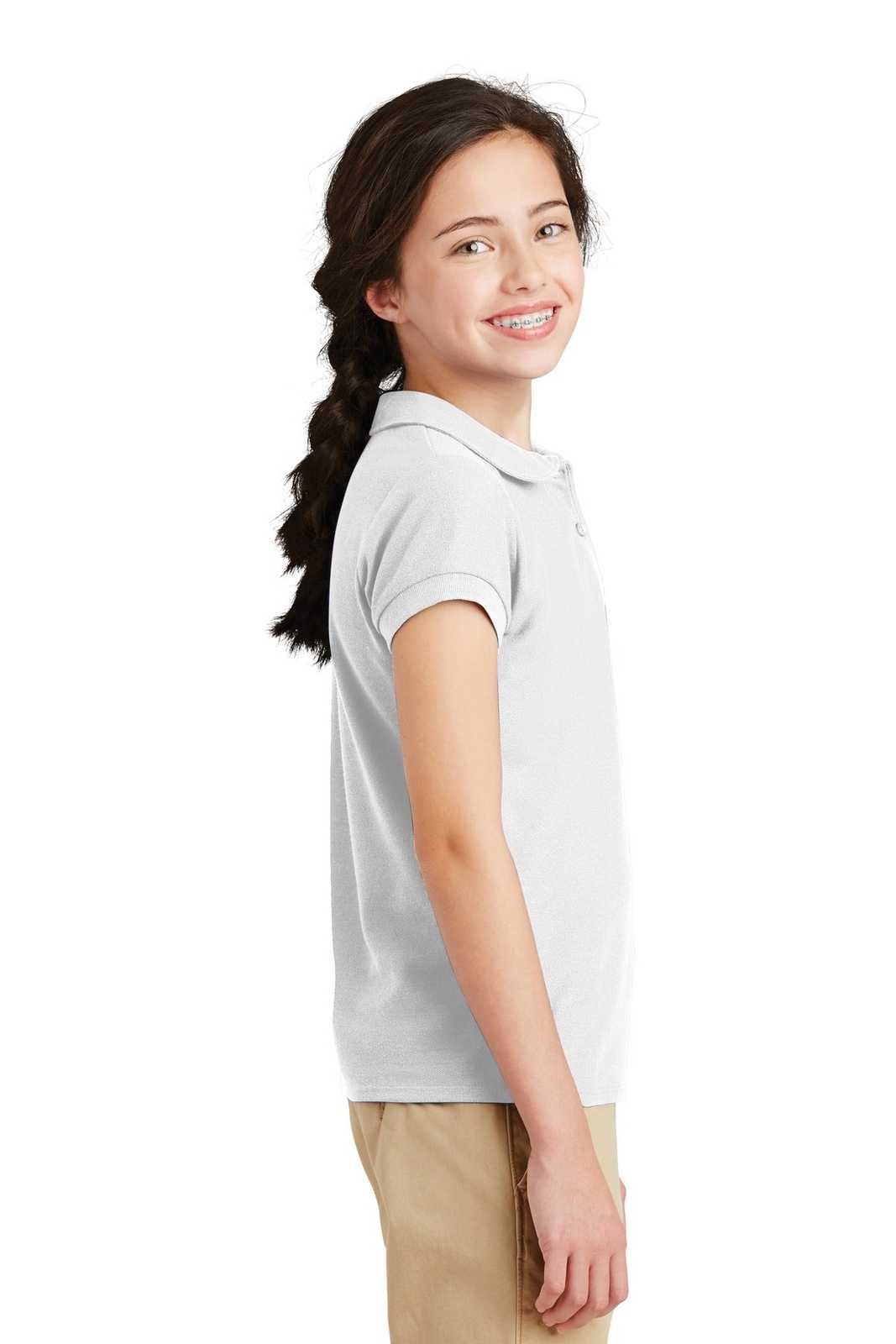Port Authority YG503 Girls Silk Touch Peter Pan Collar Polo - White - HIT a Double - 3
