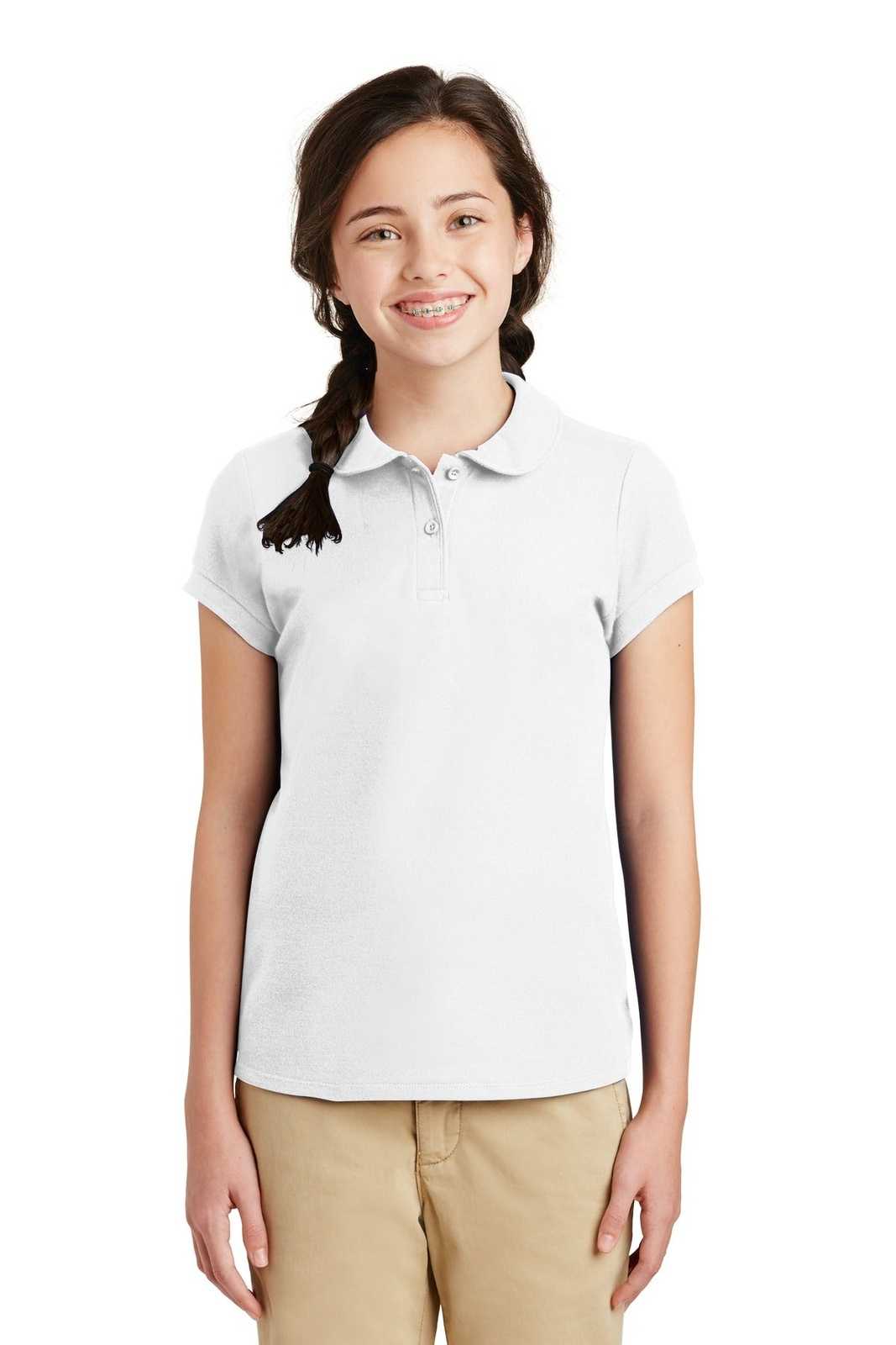 Port Authority YG503 Girls Silk Touch Peter Pan Collar Polo - White - HIT a Double - 1