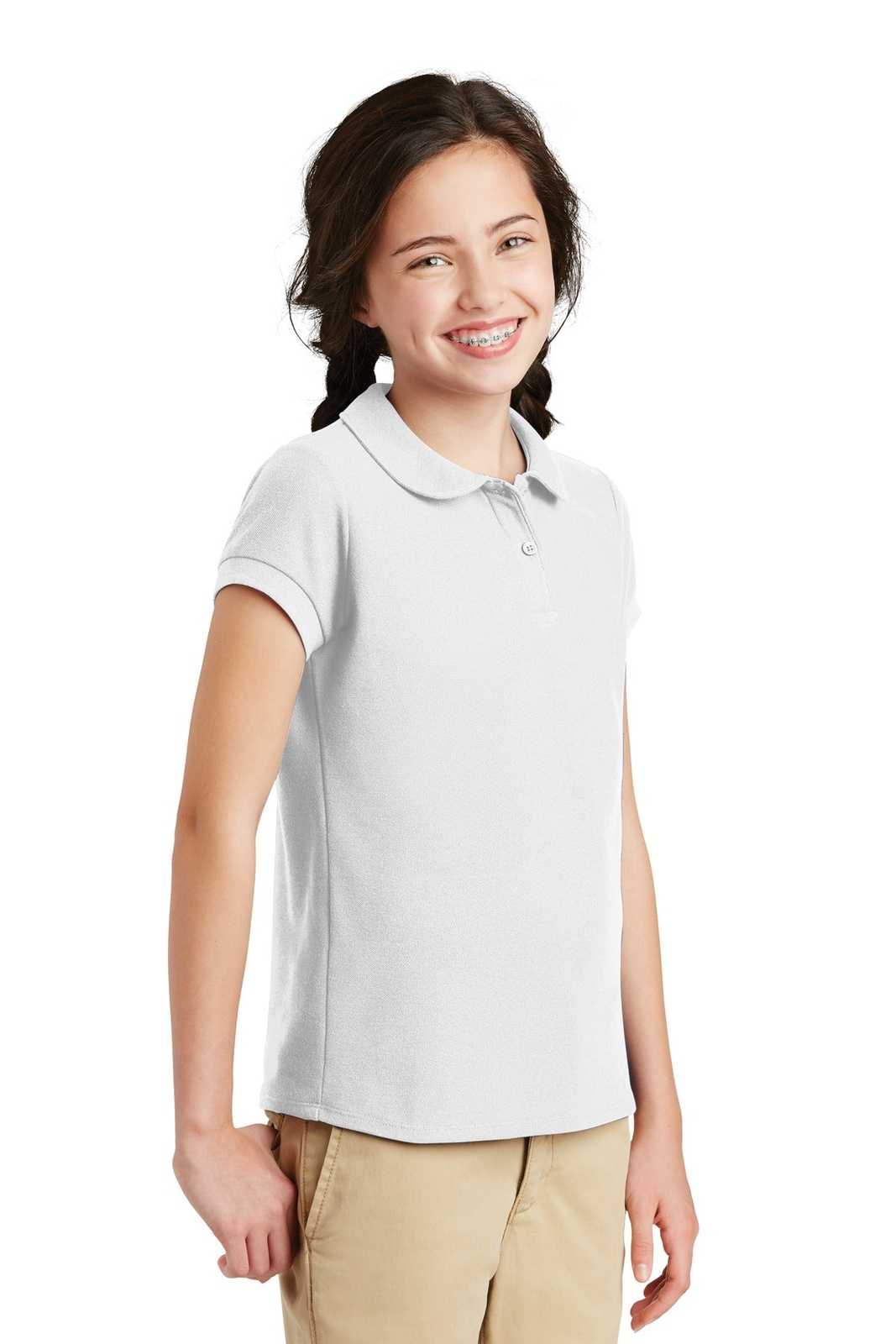 Port Authority YG503 Girls Silk Touch Peter Pan Collar Polo - White - HIT a Double - 4