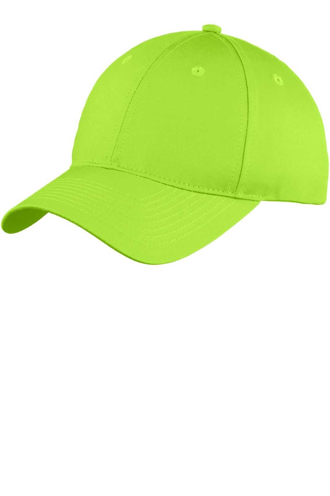 Port &amp; Company C914 Six-Panel Unstructured Twill Cap - Lime - HIT a Double - 1