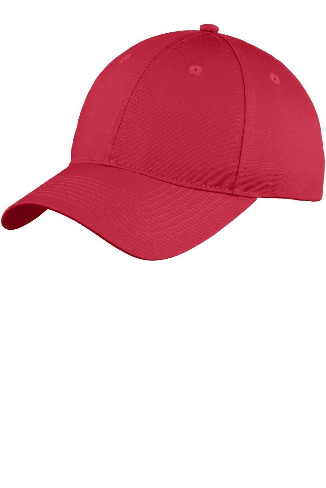 Port &amp; Company C914 Six-Panel Unstructured Twill Cap - Red - HIT a Double - 1