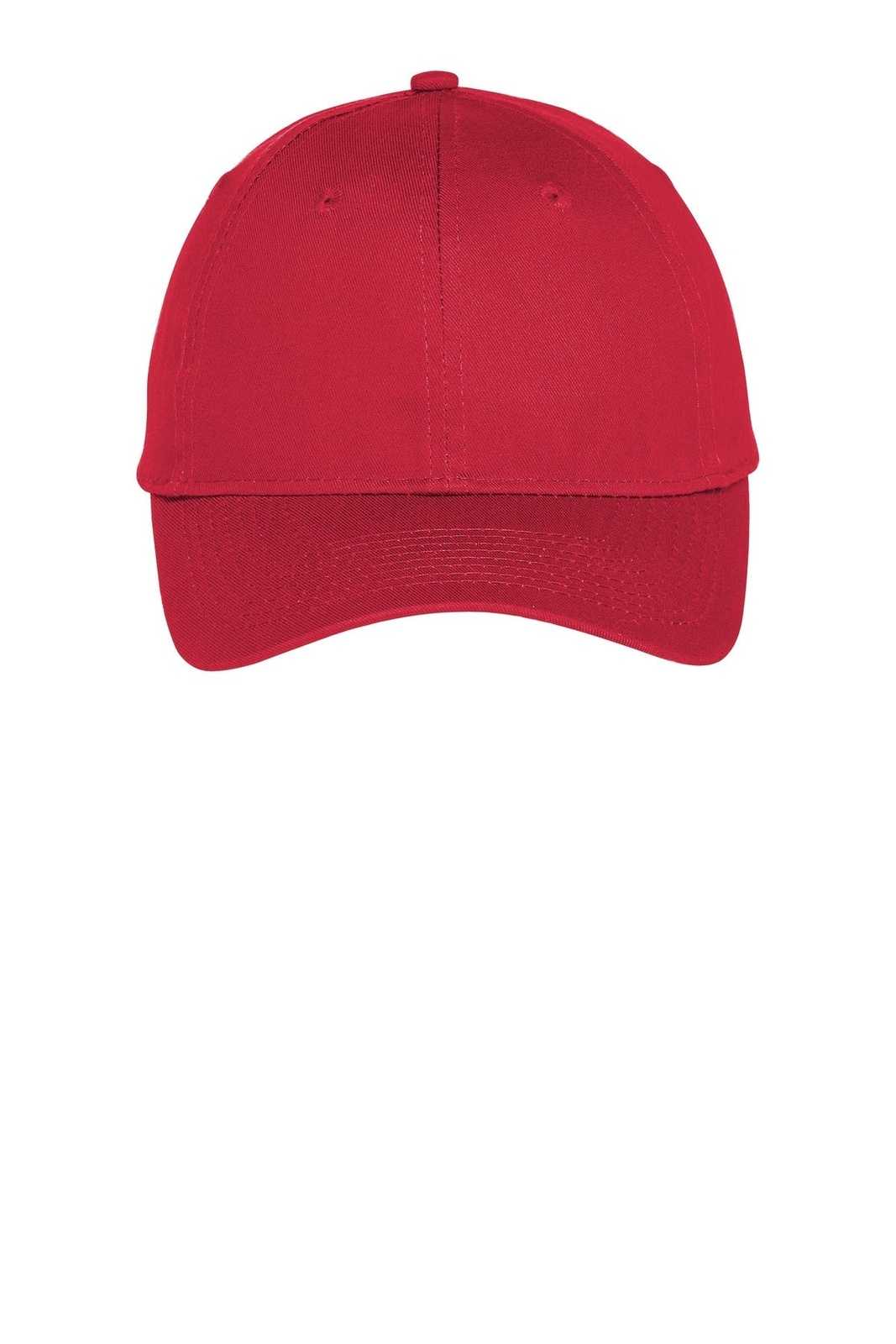 Port &amp; Company C914 Six-Panel Unstructured Twill Cap - True Red - HIT a Double - 1
