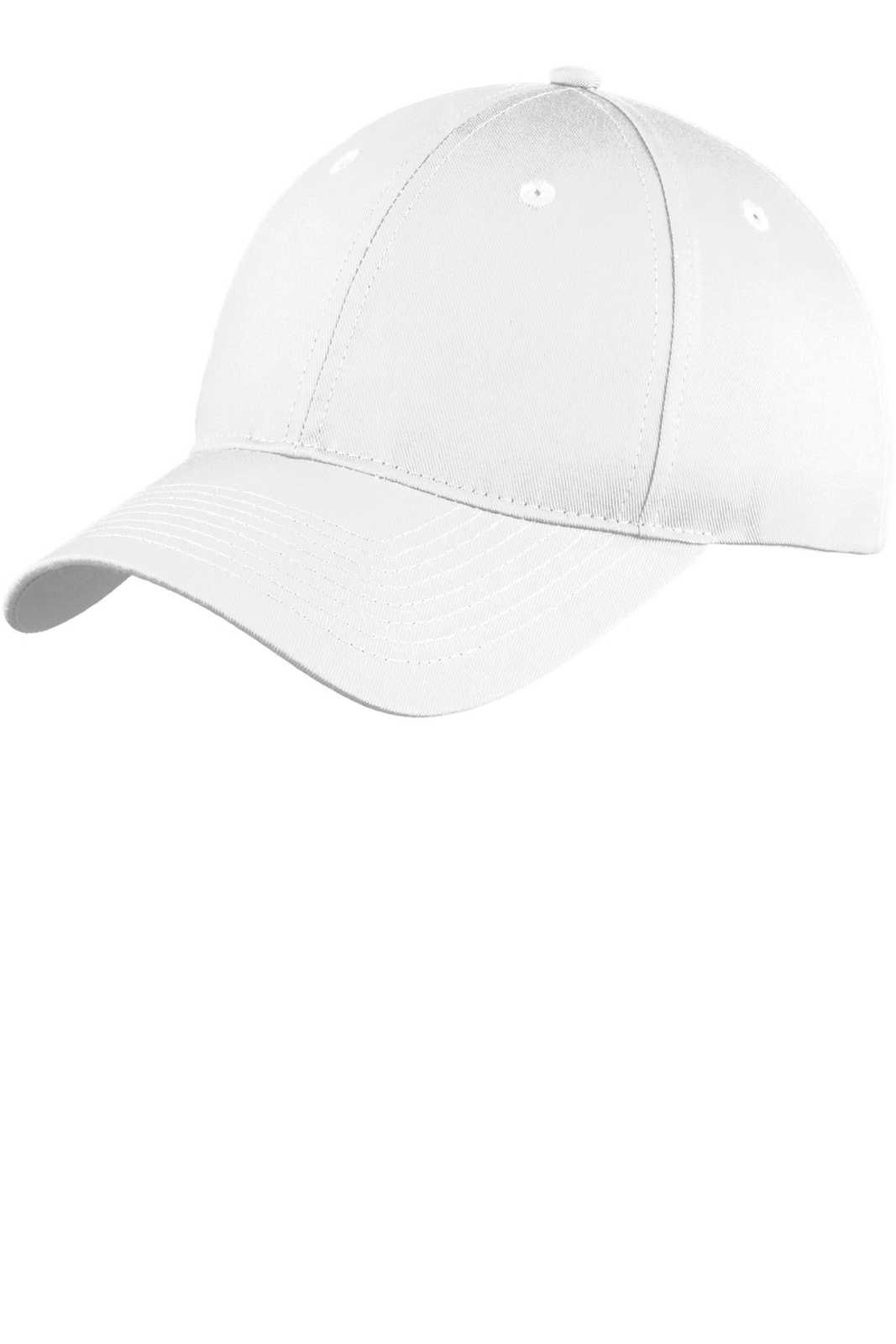 Port &amp; Company C914 Six-Panel Unstructured Twill Cap - White - HIT a Double - 1
