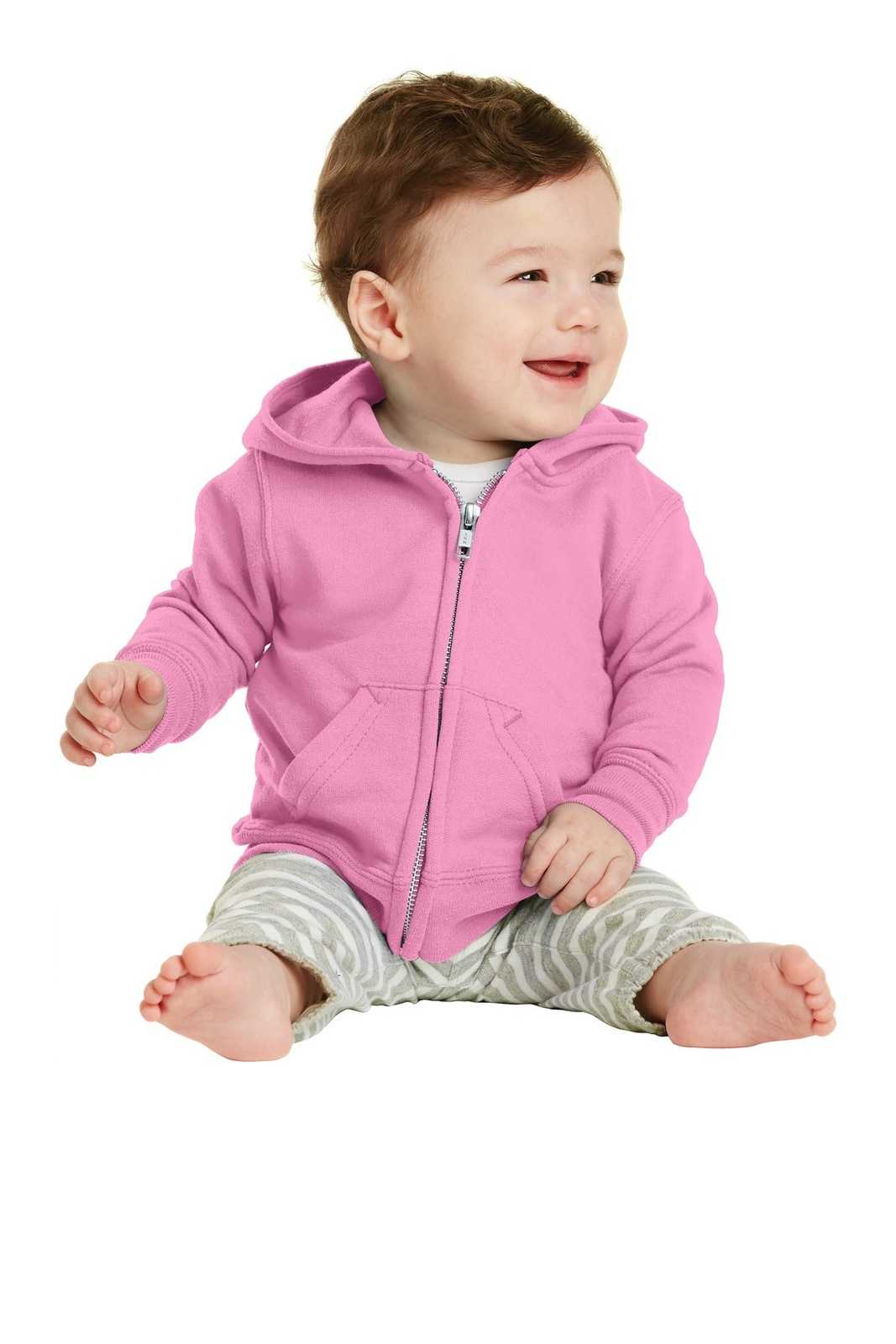 Port &amp; Company CAR78IZH Infant Core Fleece Full-Zip Hooded Sweatshirt - Candy Pink - HIT a Double - 1
