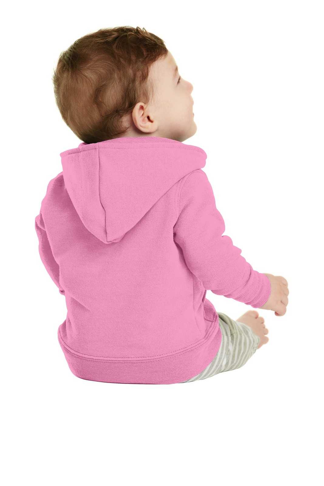 Port &amp; Company CAR78IZH Infant Core Fleece Full-Zip Hooded Sweatshirt - Candy Pink - HIT a Double - 2