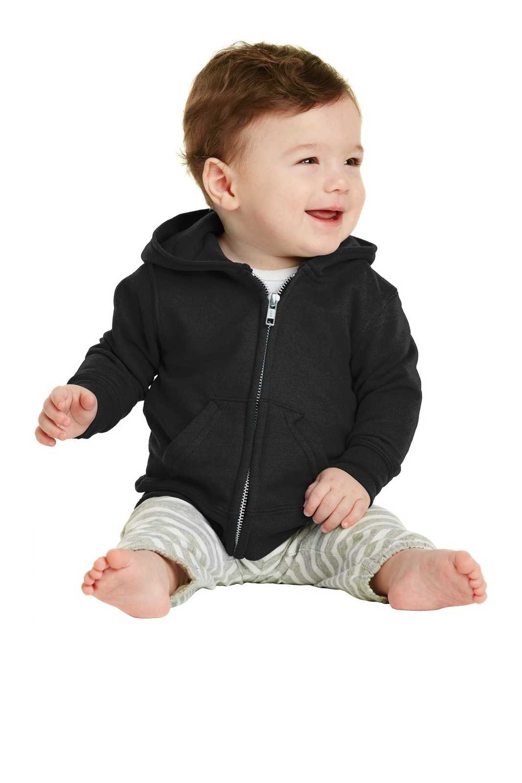 Port &amp; Company CAR78IZH Infant Core Fleece Full-Zip Hooded Sweatshirt - Jet Black - HIT a Double - 1
