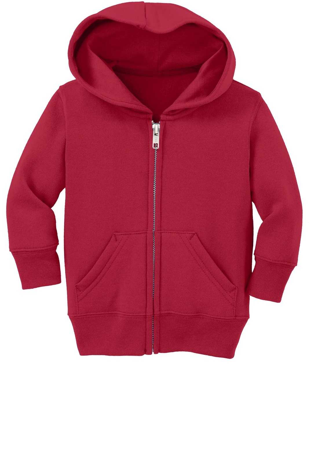 Port &amp; Company CAR78IZH Infant Core Fleece Full-Zip Hooded Sweatshirt - Red - HIT a Double - 3