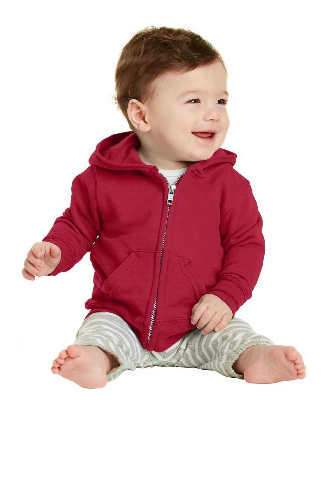 Port &amp; Company CAR78IZH Infant Core Fleece Full-Zip Hooded Sweatshirt - Red - HIT a Double - 1