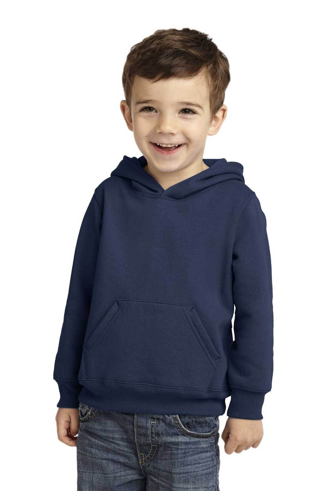 Port &amp; Company CAR78TH Toddler Core Fleece Pullover Hooded Sweatshirt - Navy - HIT a Double - 1