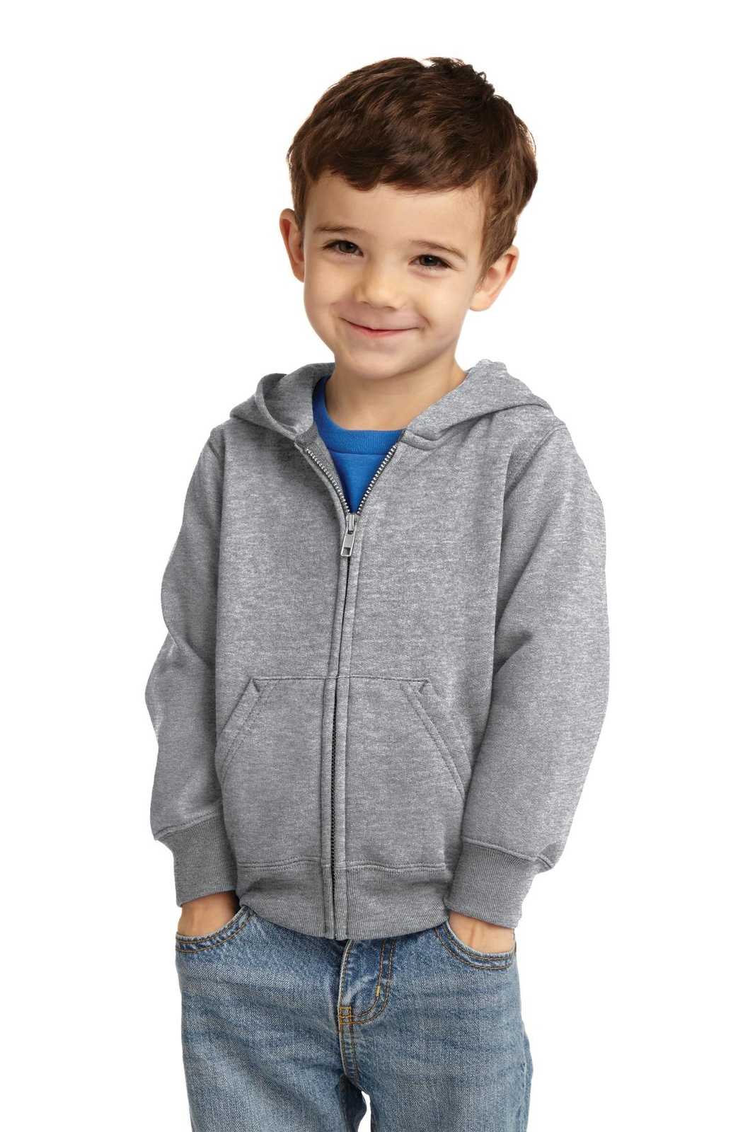 Port &amp; Company CAR78TZH Toddler Core Fleece Full-Zip Hooded Sweatshirt - Athletic Heather - HIT a Double - 1