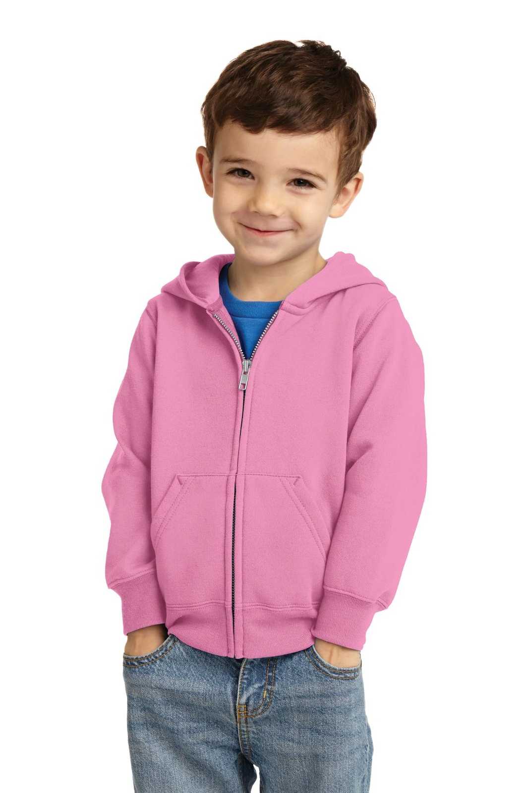 Port &amp; Company CAR78TZH Toddler Core Fleece Full-Zip Hooded Sweatshirt - Candy Pink - HIT a Double - 1