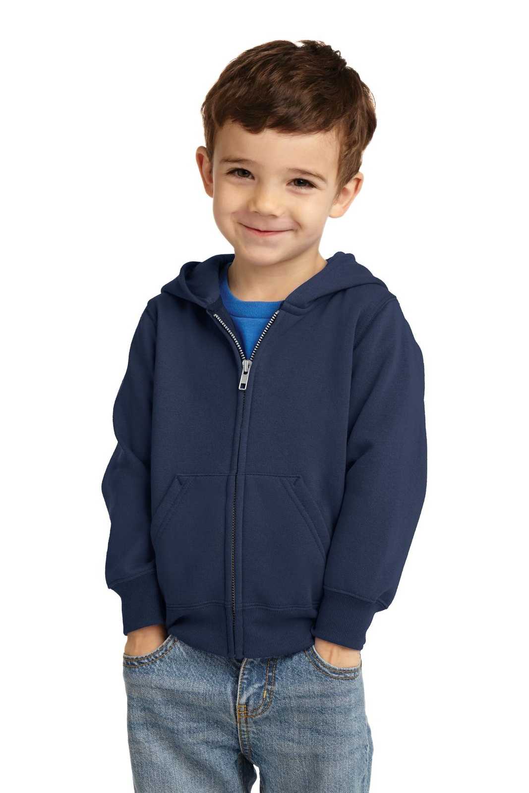 Port &amp; Company CAR78TZH Toddler Core Fleece Full-Zip Hooded Sweatshirt - Navy - HIT a Double - 1