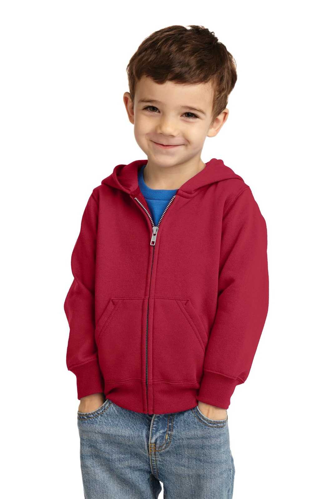 Port &amp; Company CAR78TZH Toddler Core Fleece Full-Zip Hooded Sweatshirt - Red - HIT a Double - 1
