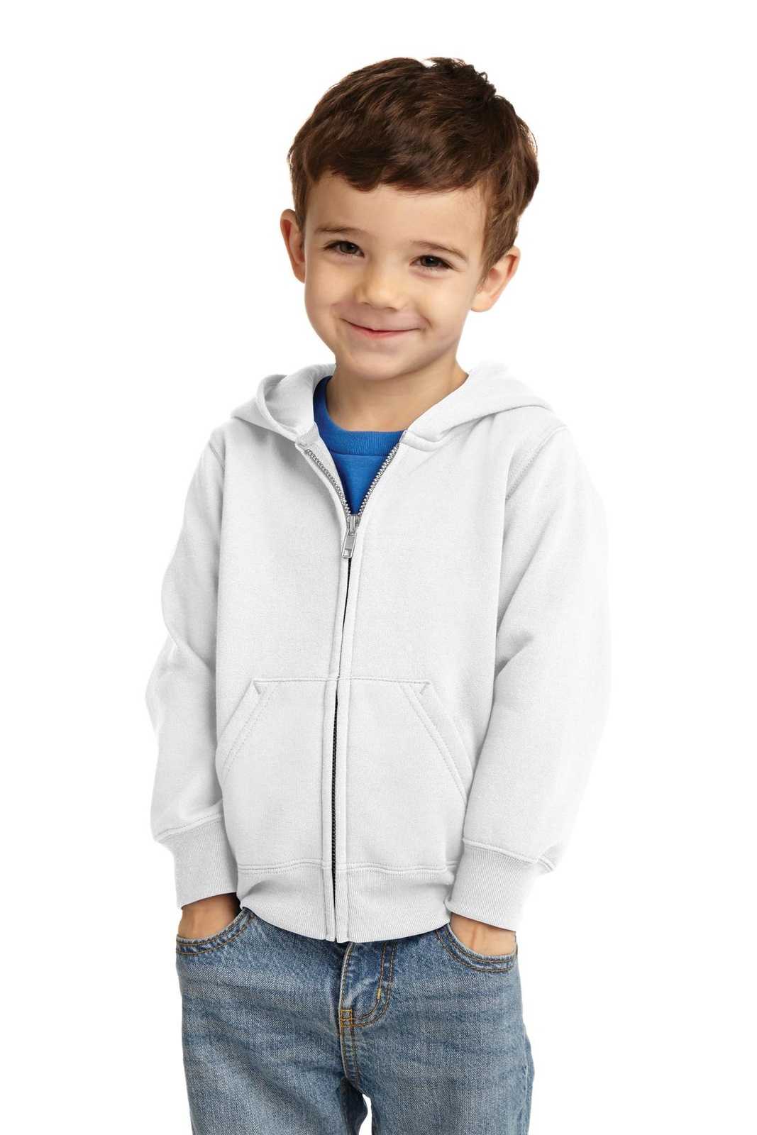 Port &amp; Company CAR78TZH Toddler Core Fleece Full-Zip Hooded Sweatshirt - White - HIT a Double - 1