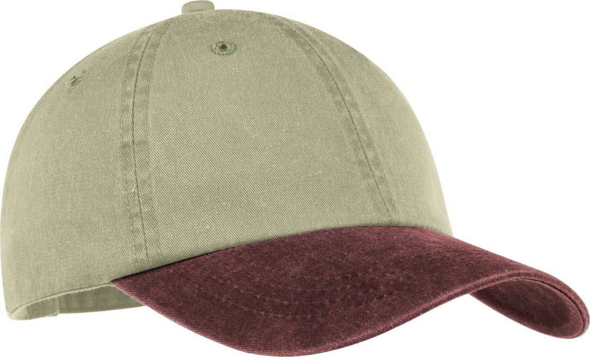 Port &amp; Company CP83 Two-Tone Pigment-Dyed Cap - Khaki Maroon - HIT a Double - 1