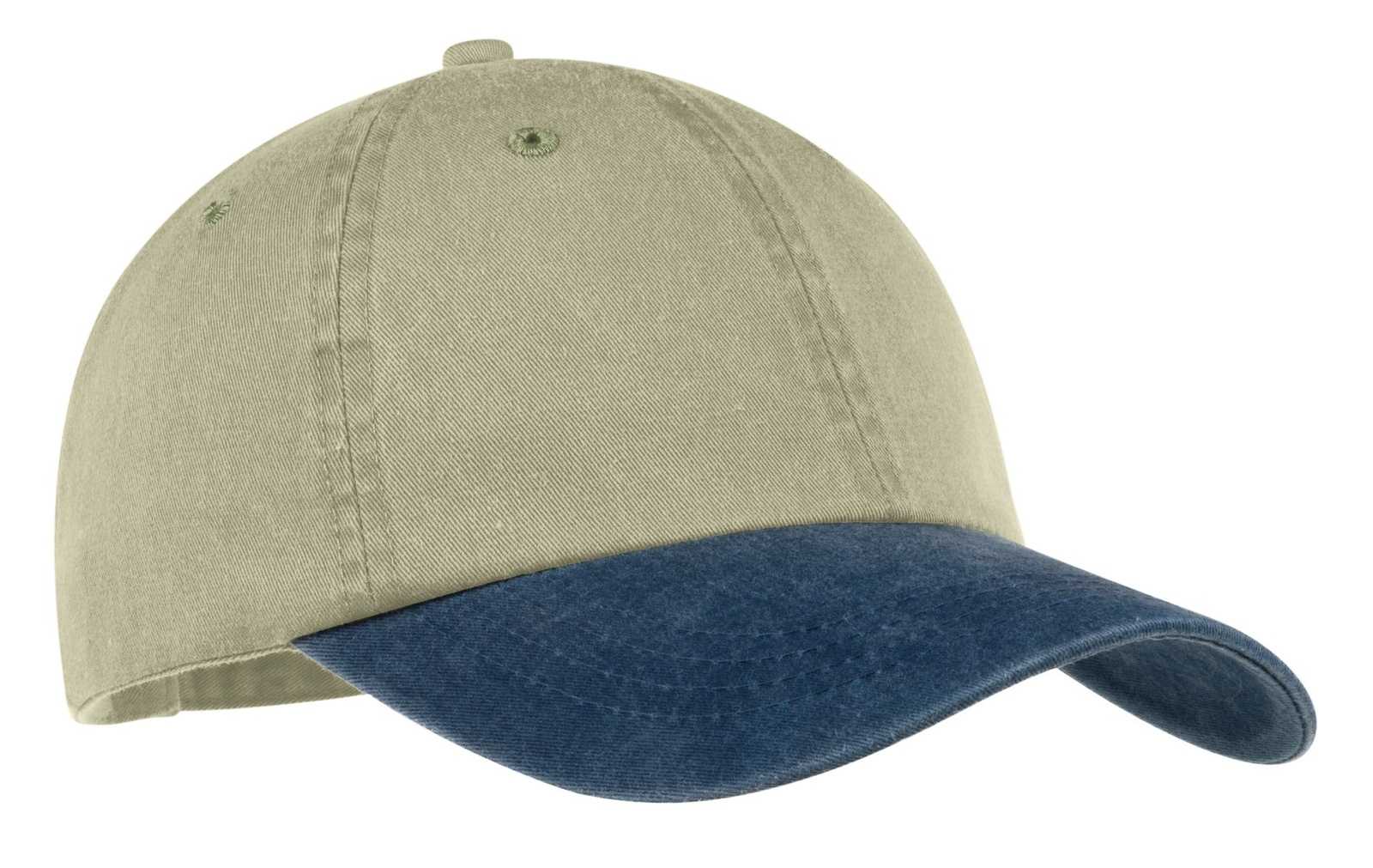 Port & Company CP83 Two-Tone Pigment-Dyed Cap - Khaki Navy - HIT a Double - 1