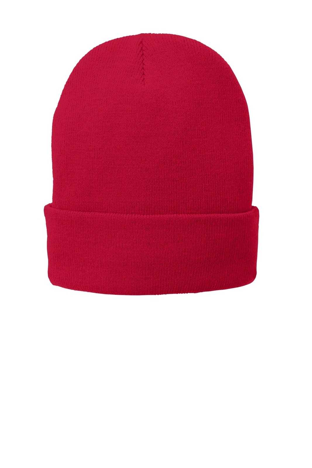 Port & Company CP90L Fleece-Lined Knit Cap with Cuff - Athletic Red - HIT a Double - 1