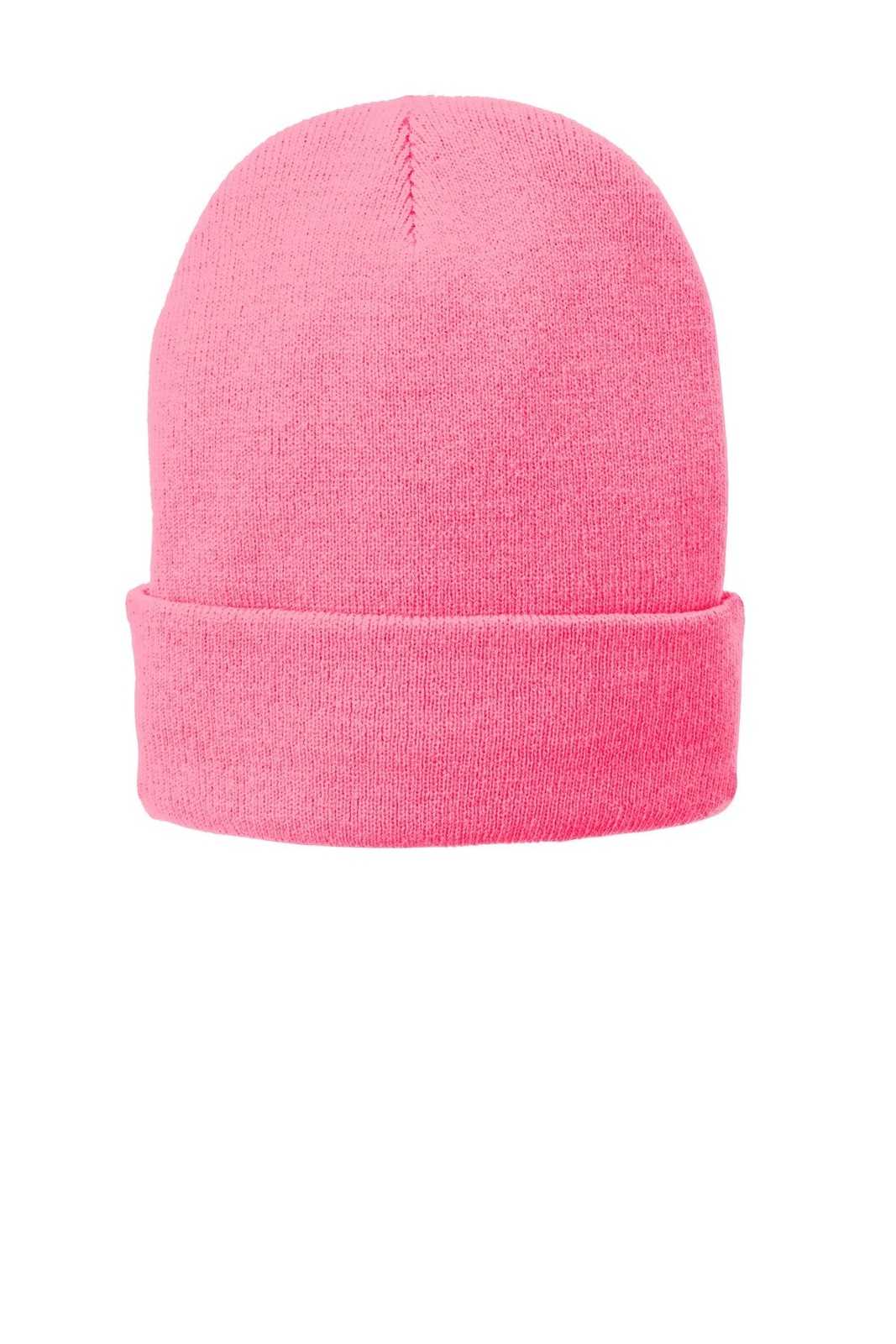 Port & Company CP90L Fleece-Lined Knit Cap with Cuff - Neon Pink Glo - HIT a Double - 1