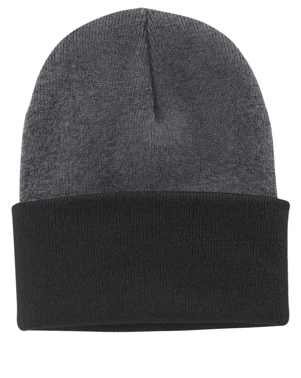 Port &amp; Company CP90 Knit Cap with Cuff - Athletic Oxford Black - HIT a Double - 1