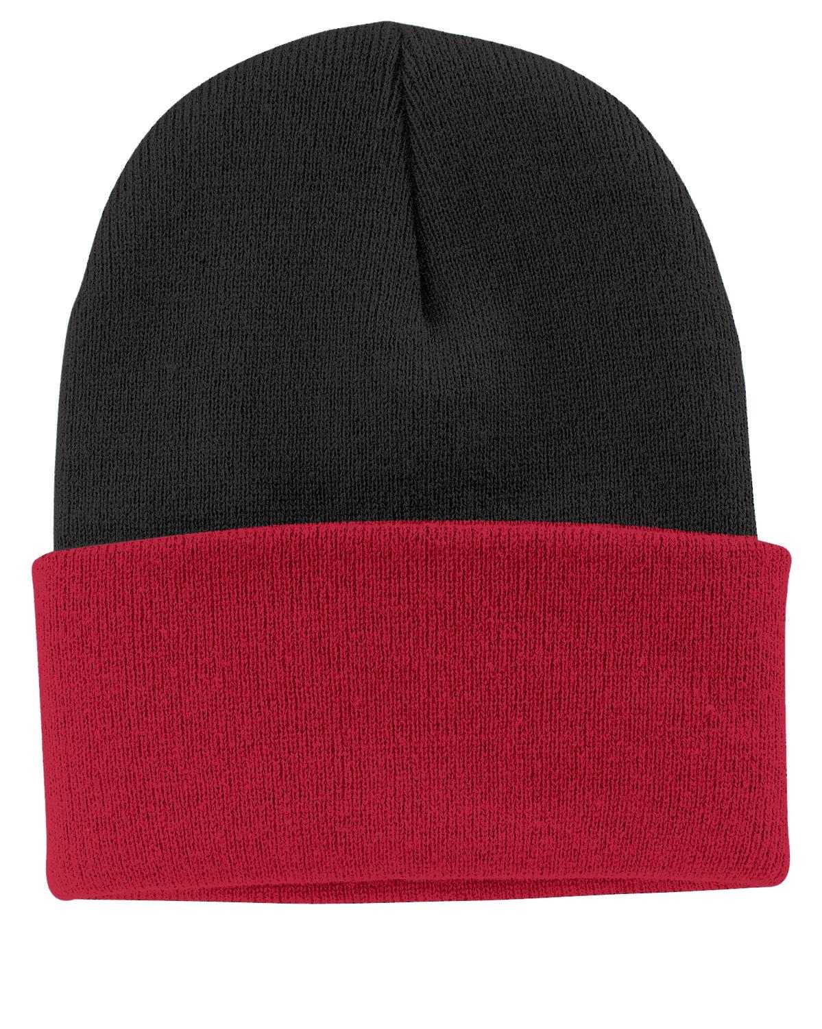 Port & Company CP90 Knit Cap with Cuff - Black Athletic Red - HIT a Double - 1