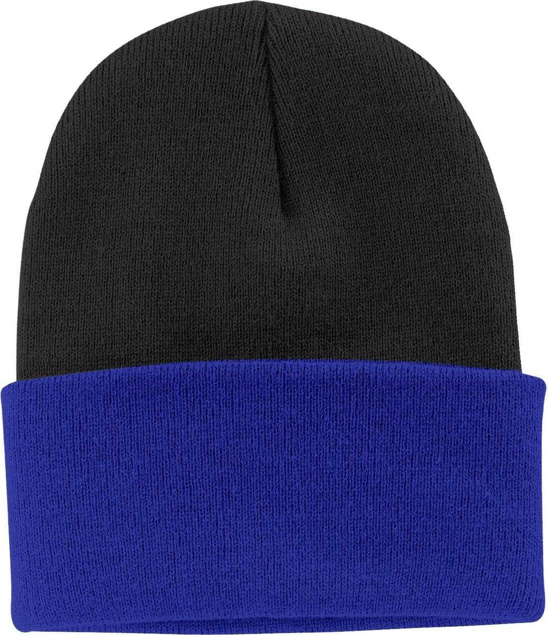 Port &amp; Company CP90 Knit Cap with Cuff - Black Athletic Royal - HIT a Double - 1