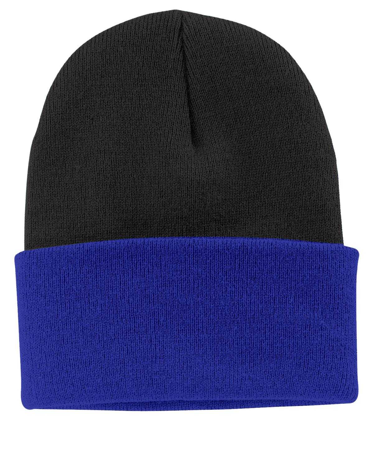 Port & Company CP90 Knit Cap with Cuff - Black Athletic Royal - HIT a Double - 1