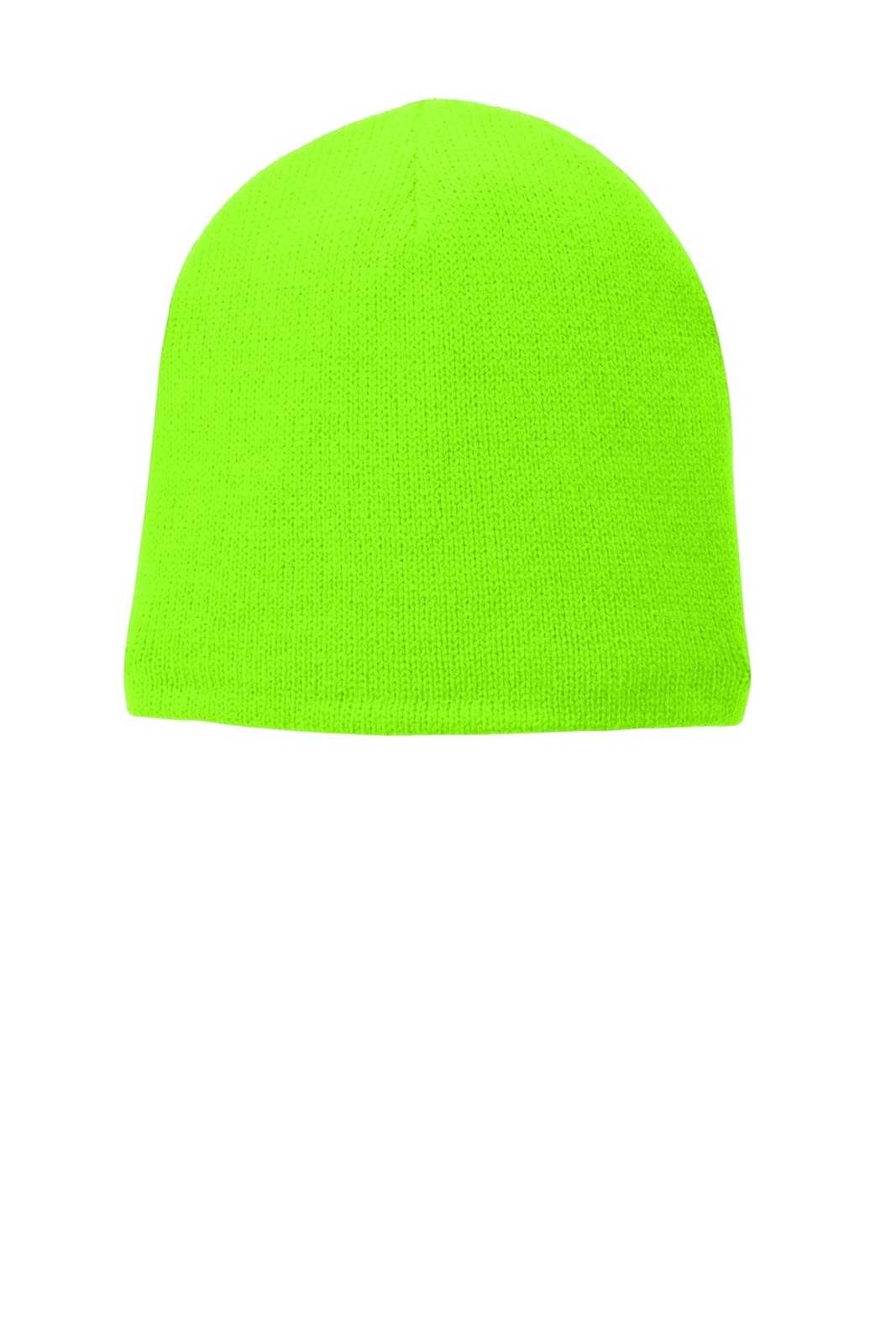 Port &amp; Company CP91L Fleece-Lined Beanie Cap - Neon Green - HIT a Double - 1