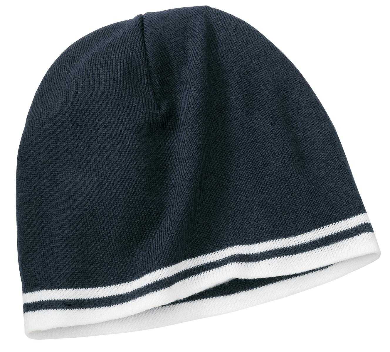Port & Company CP93 Fine Knit Skull Cap with Stripes - Navy White - HIT a Double - 1
