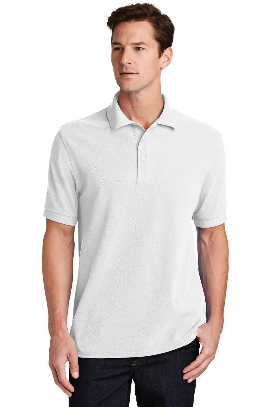 Port &amp; Company KP1500 Combed Ring Spun Pique Polo - White - HIT a Double - 1