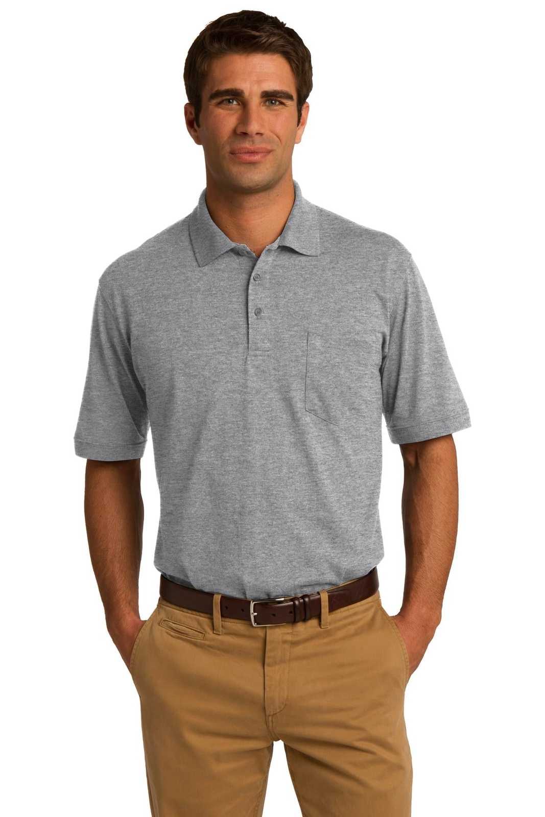 Port &amp; Company KP55P Core Blend Jersey Knit Pocket Polo - Athletic Heather - HIT a Double - 1