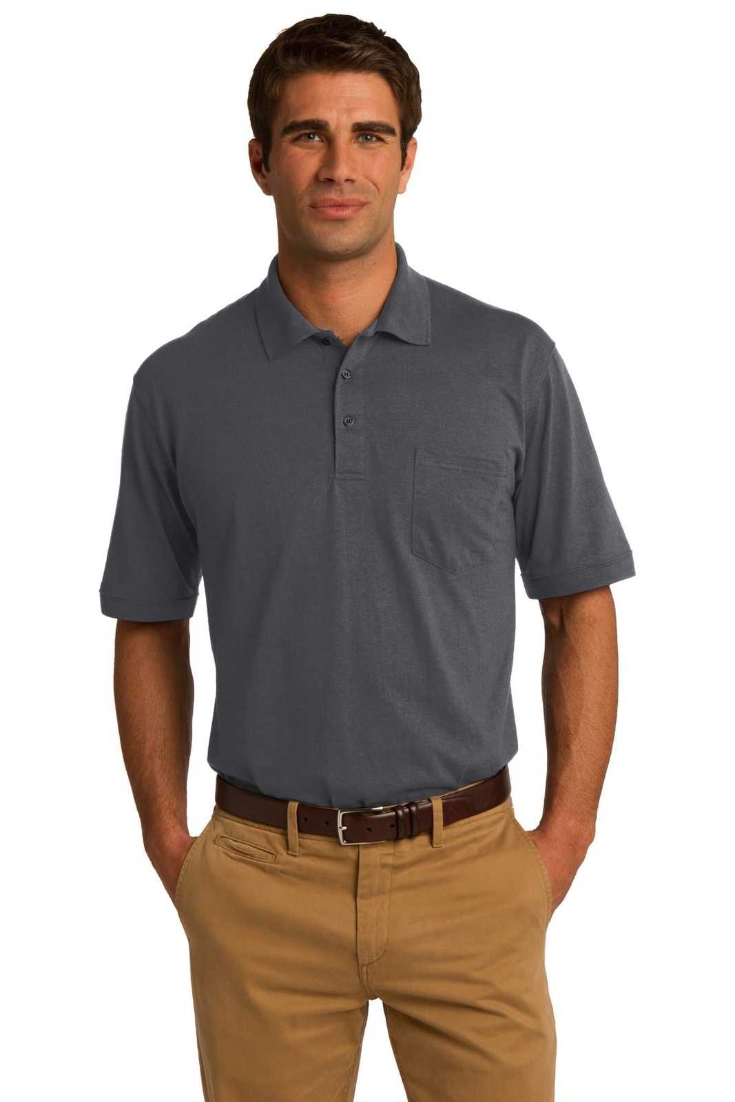 Port &amp; Company KP55P Core Blend Jersey Knit Pocket Polo - Charcoal - HIT a Double - 1