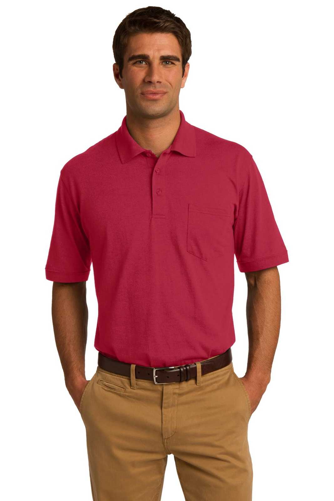 Port &amp; Company KP55P Core Blend Jersey Knit Pocket Polo - Red - HIT a Double - 1