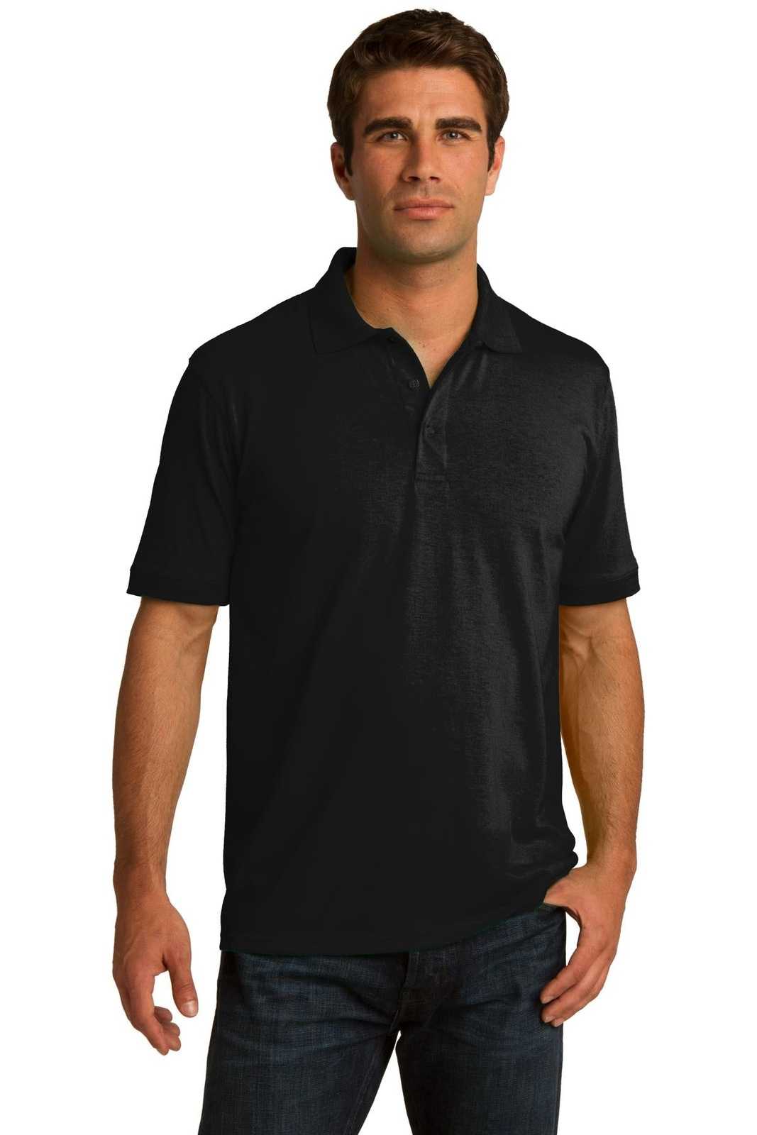 Port &amp; Company KP55T Tall Core Blend Jersey Knit Polo - Jet Black - HIT a Double - 1