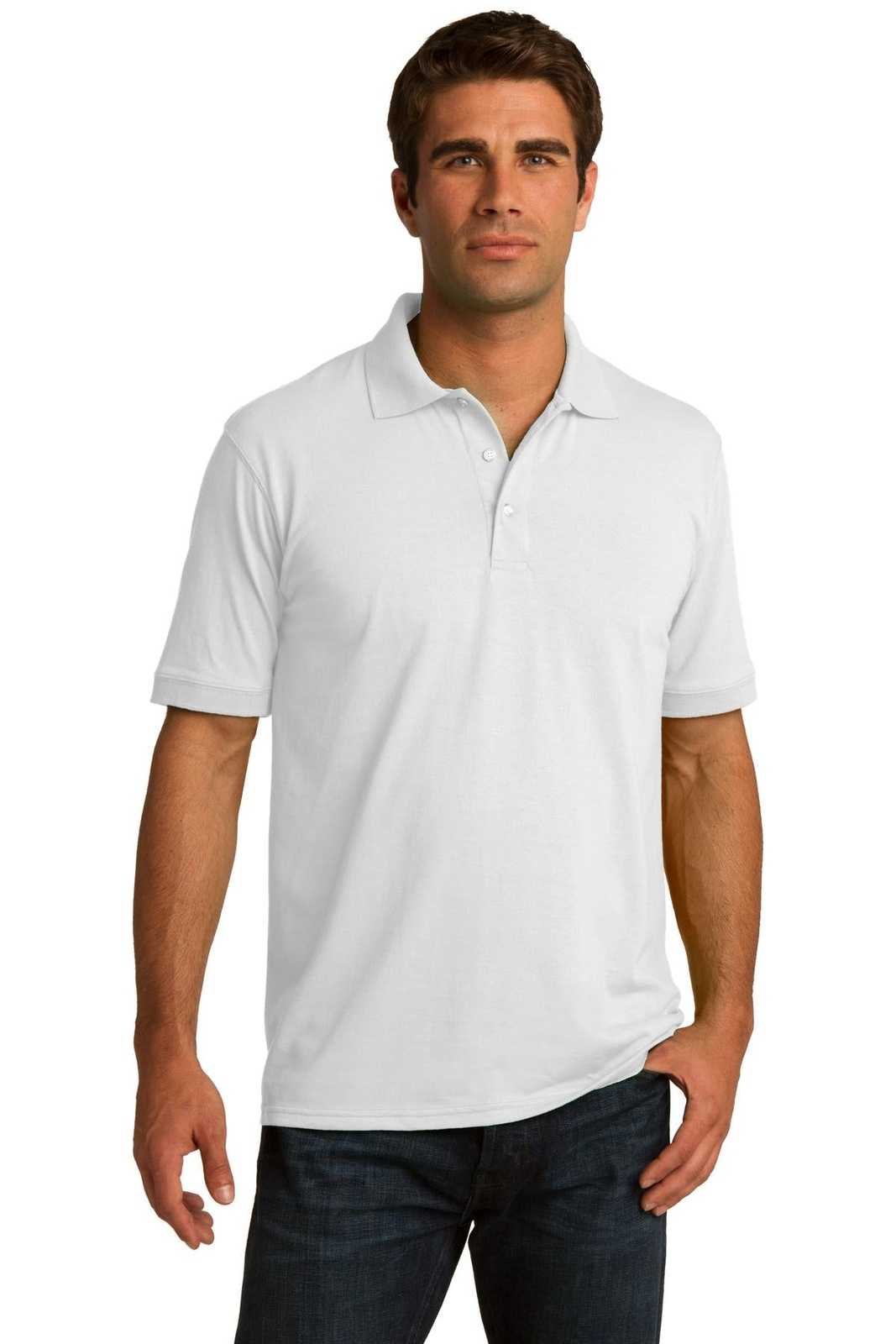 Port &amp; Company KP55T Tall Core Blend Jersey Knit Polo - White - HIT a Double - 1