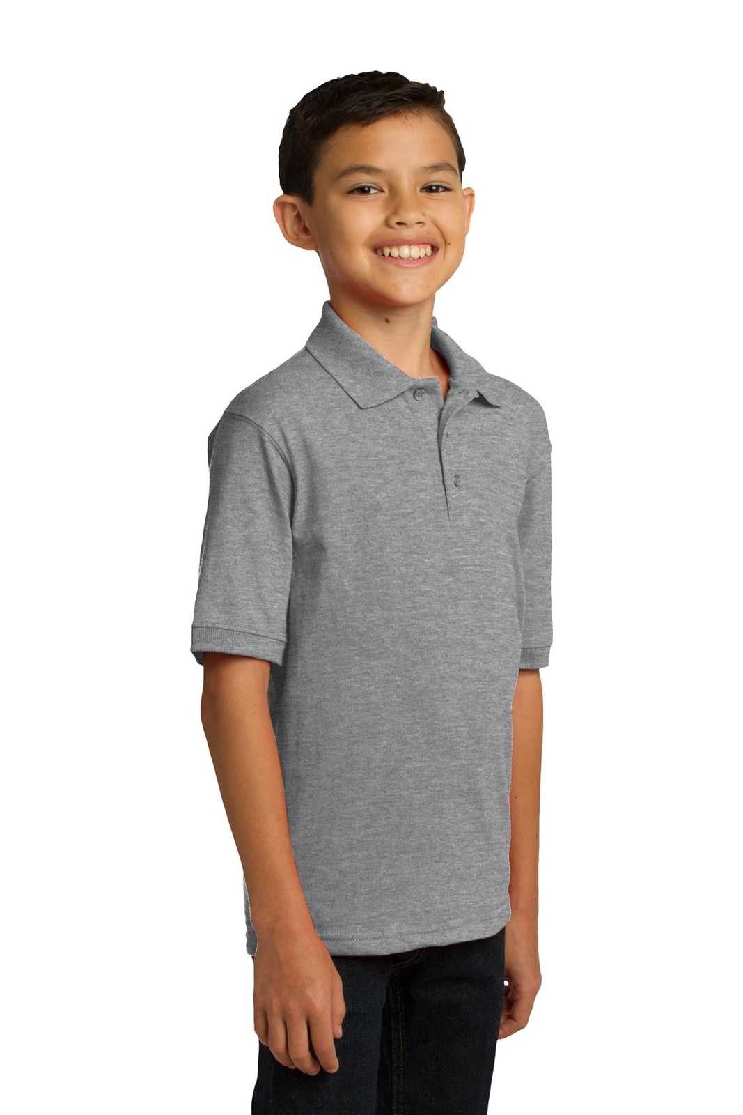 Port &amp; Company KP55Y Youth Core Blend Jersey Knit Polo - Athletic Heather - HIT a Double - 4