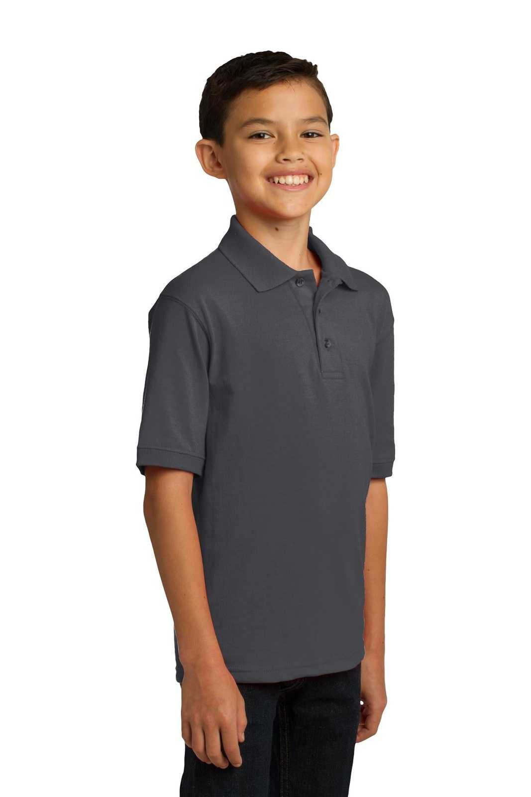 Port &amp; Company KP55Y Youth Core Blend Jersey Knit Polo - Charcoal - HIT a Double - 4