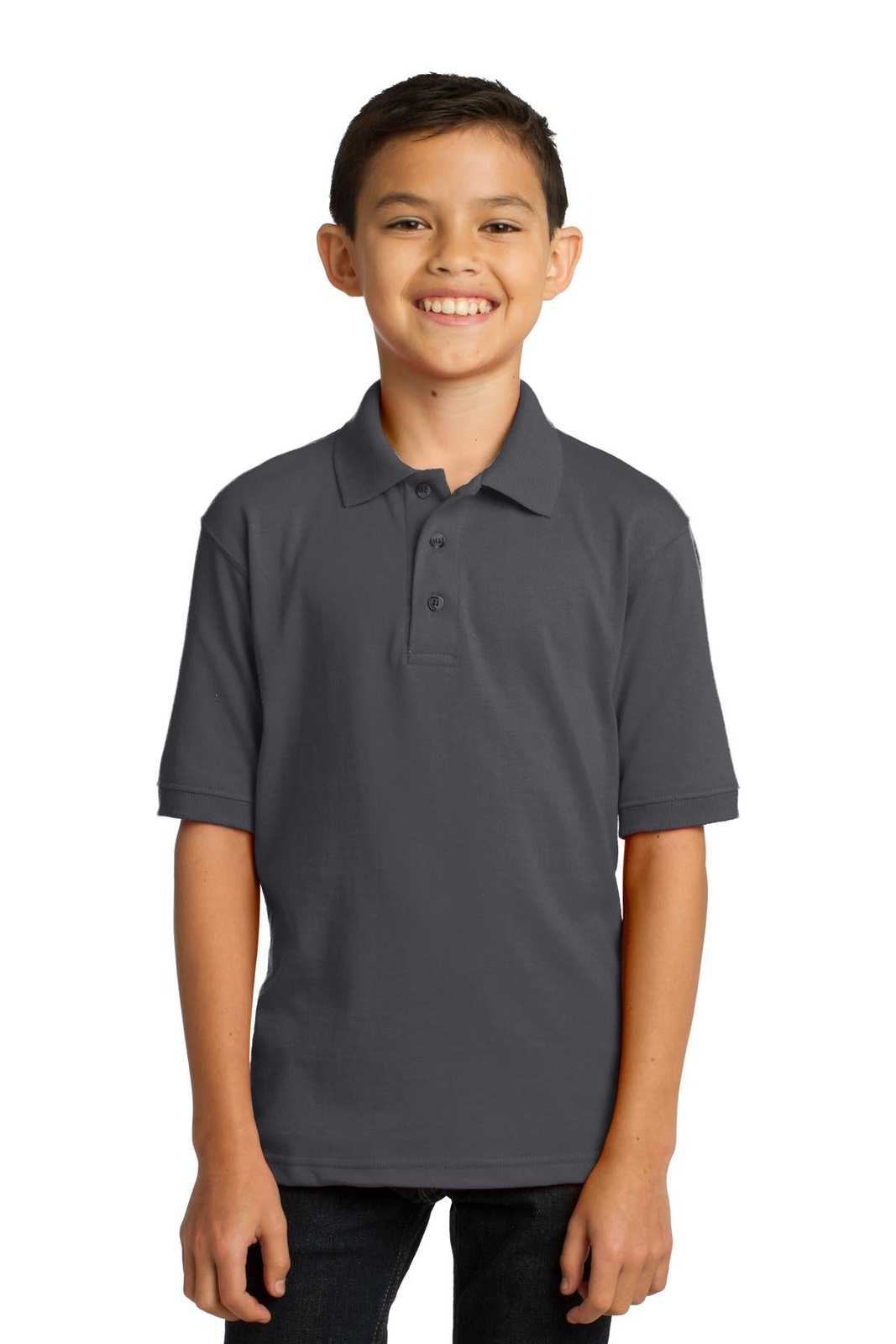 Port &amp; Company KP55Y Youth Core Blend Jersey Knit Polo - Charcoal - HIT a Double - 1