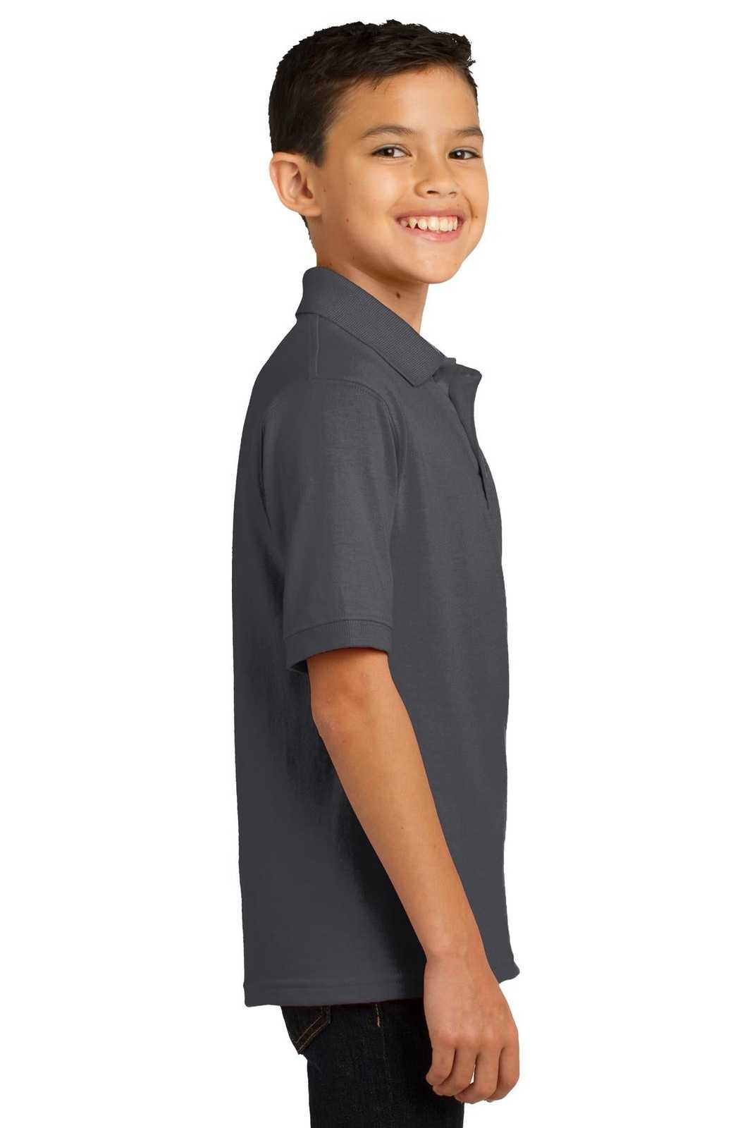 Port &amp; Company KP55Y Youth Core Blend Jersey Knit Polo - Charcoal - HIT a Double - 3