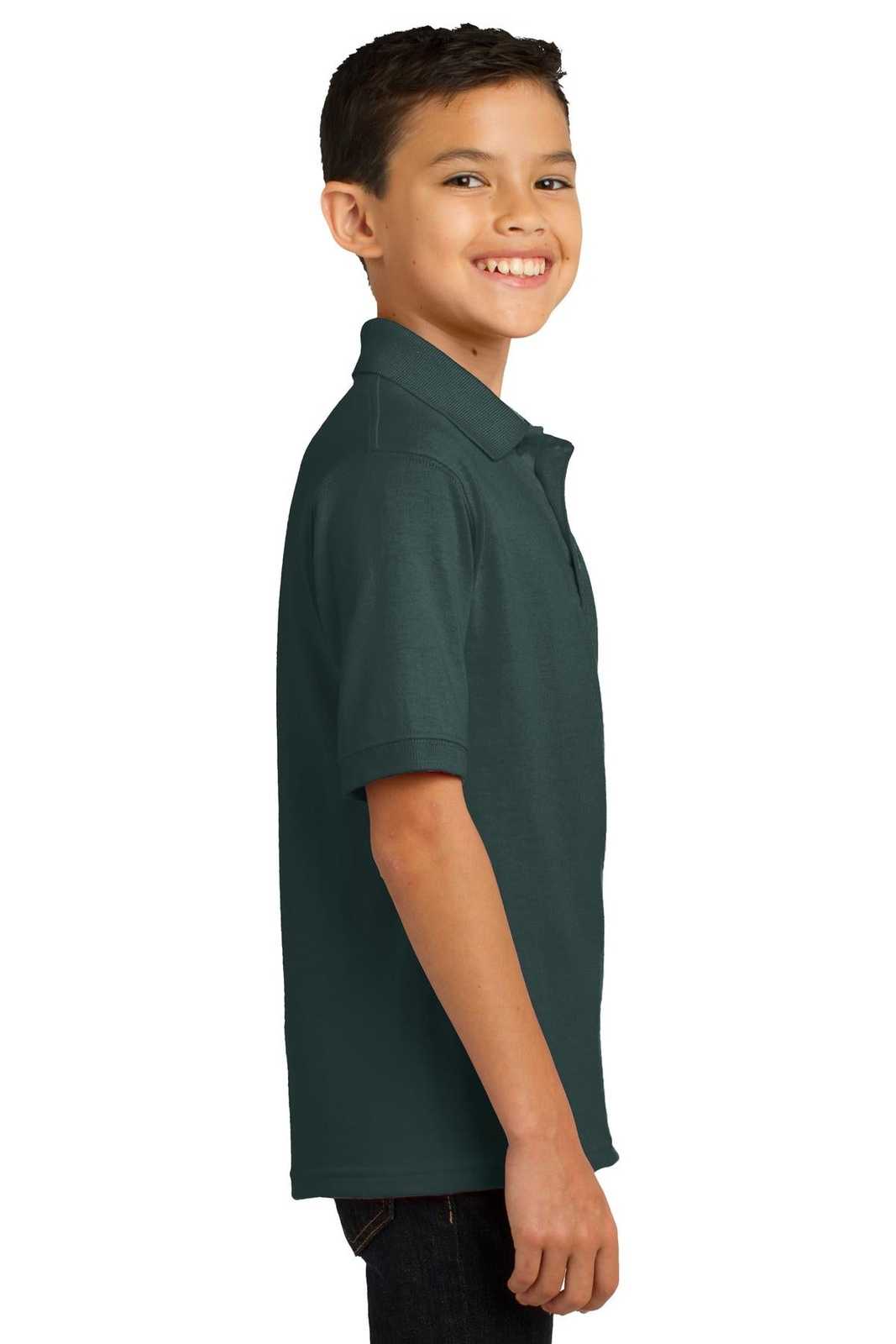 Port &amp; Company KP55Y Youth Core Blend Jersey Knit Polo - Dark Green - HIT a Double - 3
