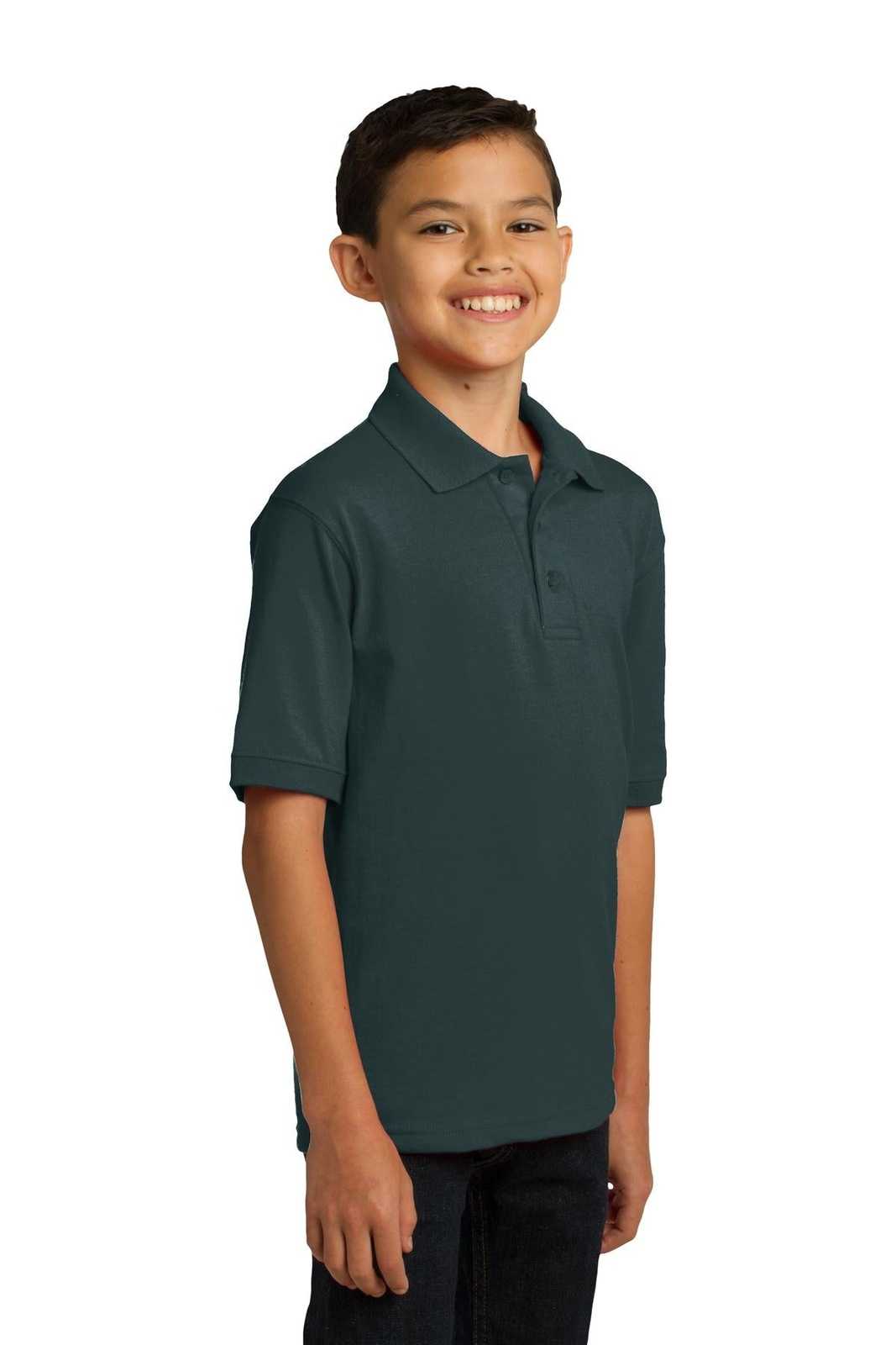 Port &amp; Company KP55Y Youth Core Blend Jersey Knit Polo - Dark Green - HIT a Double - 4