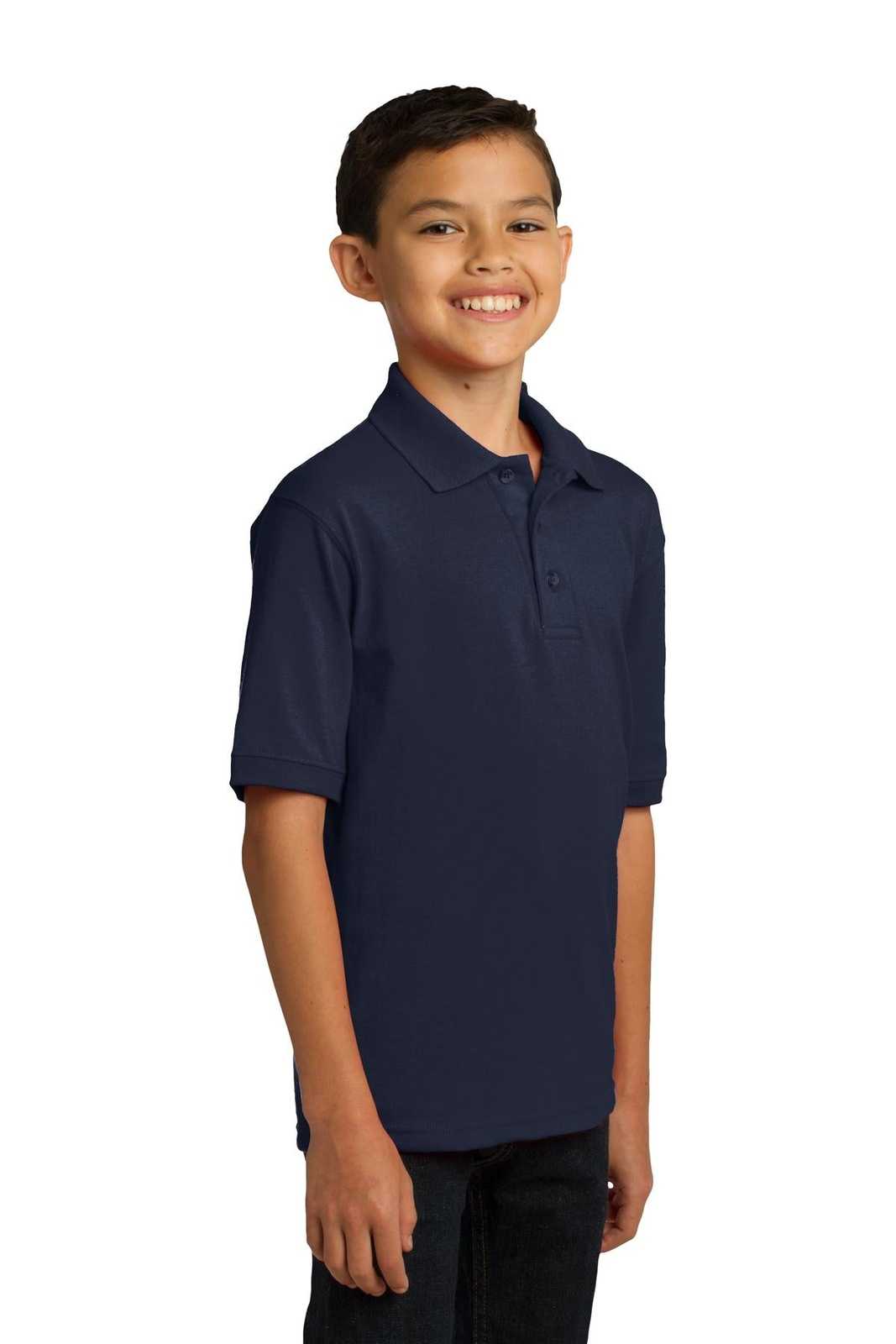 Port &amp; Company KP55Y Youth Core Blend Jersey Knit Polo - Deep Navy - HIT a Double - 4