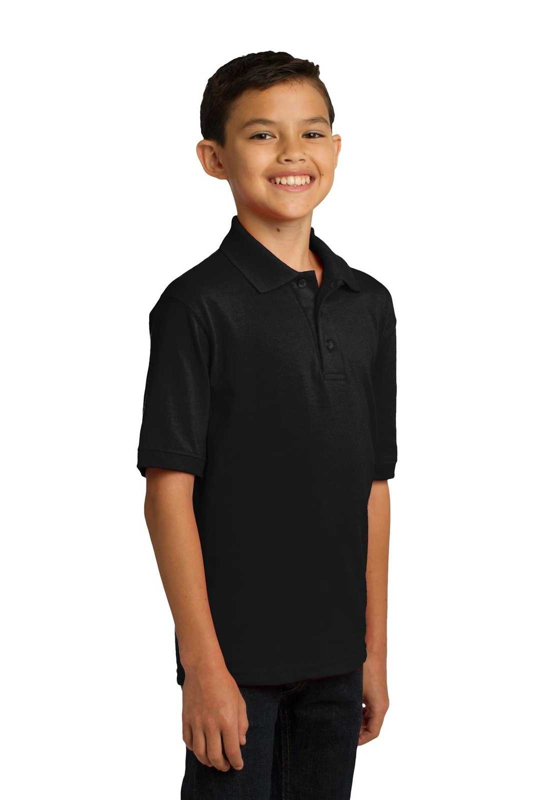 Port &amp; Company KP55Y Youth Core Blend Jersey Knit Polo - Jet Black - HIT a Double - 4