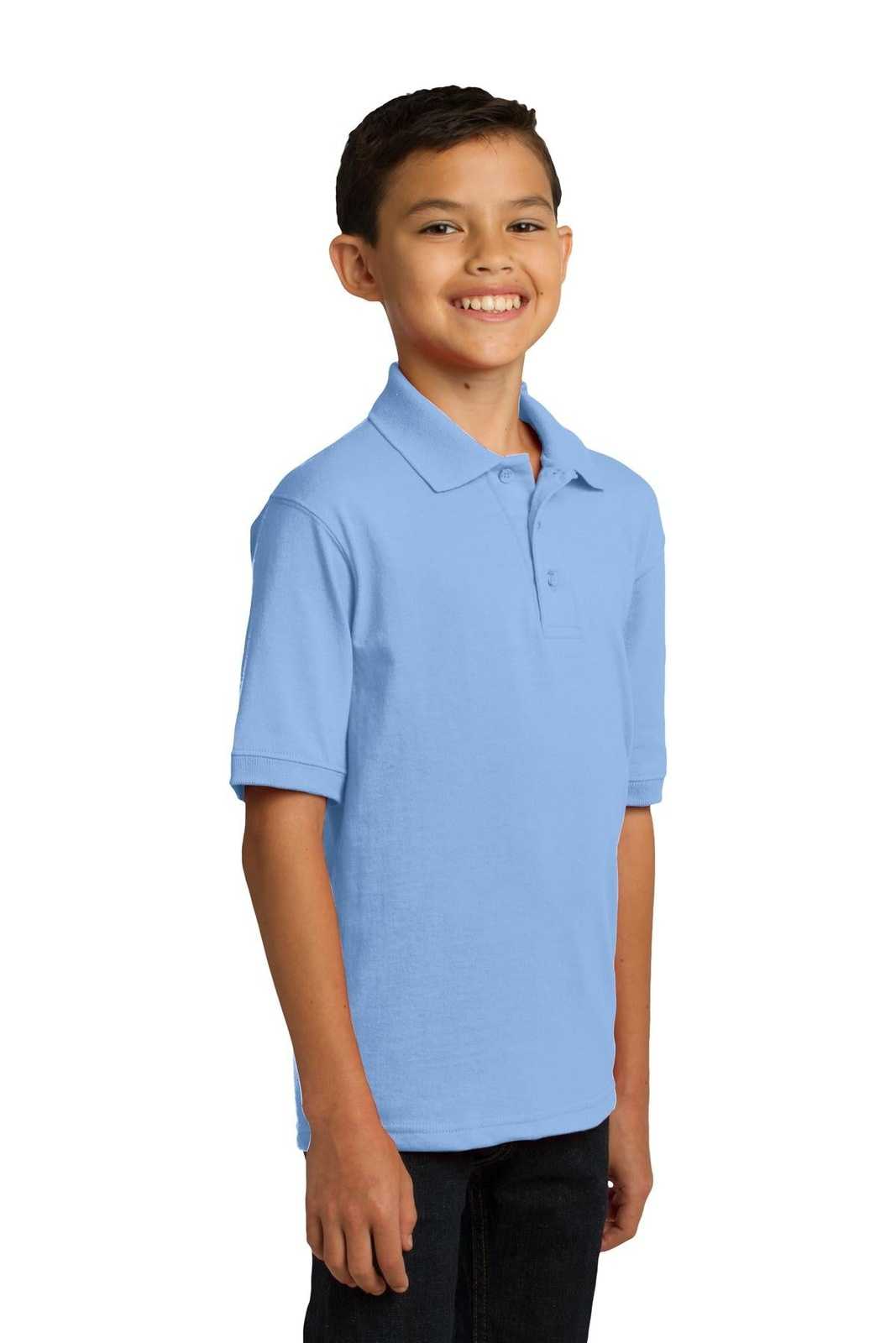 Port &amp; Company KP55Y Youth Core Blend Jersey Knit Polo - Light Blue - HIT a Double - 4