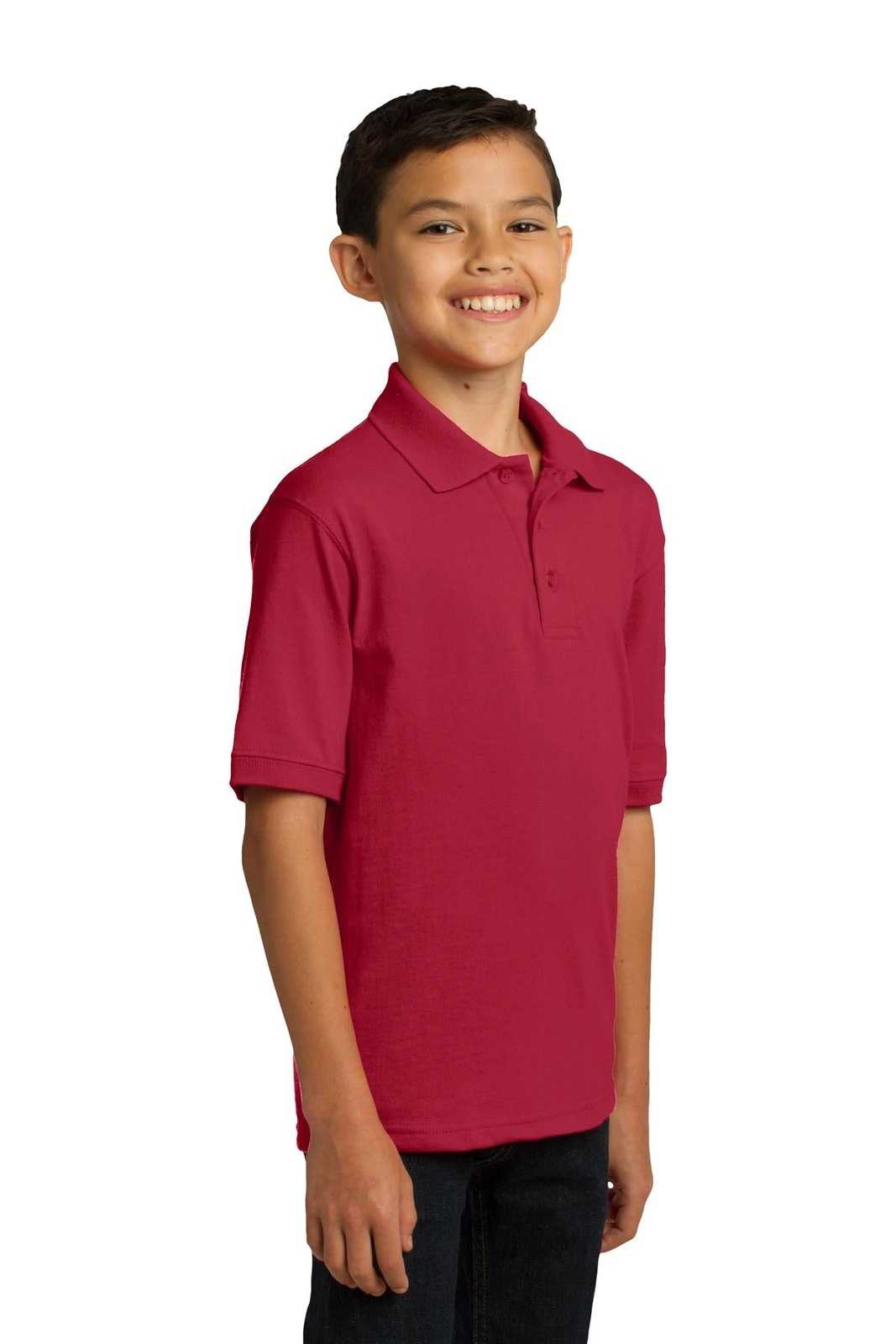 Port &amp; Company KP55Y Youth Core Blend Jersey Knit Polo - Red - HIT a Double - 4
