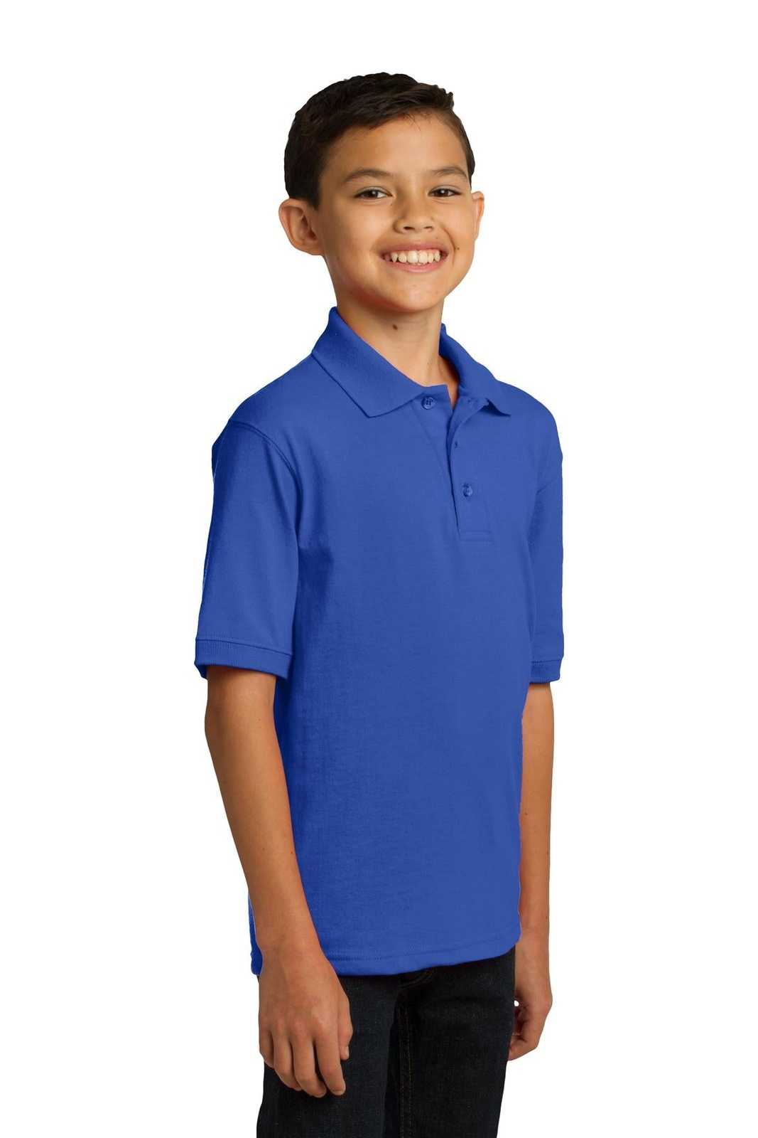 Port &amp; Company KP55Y Youth Core Blend Jersey Knit Polo - Royal - HIT a Double - 4