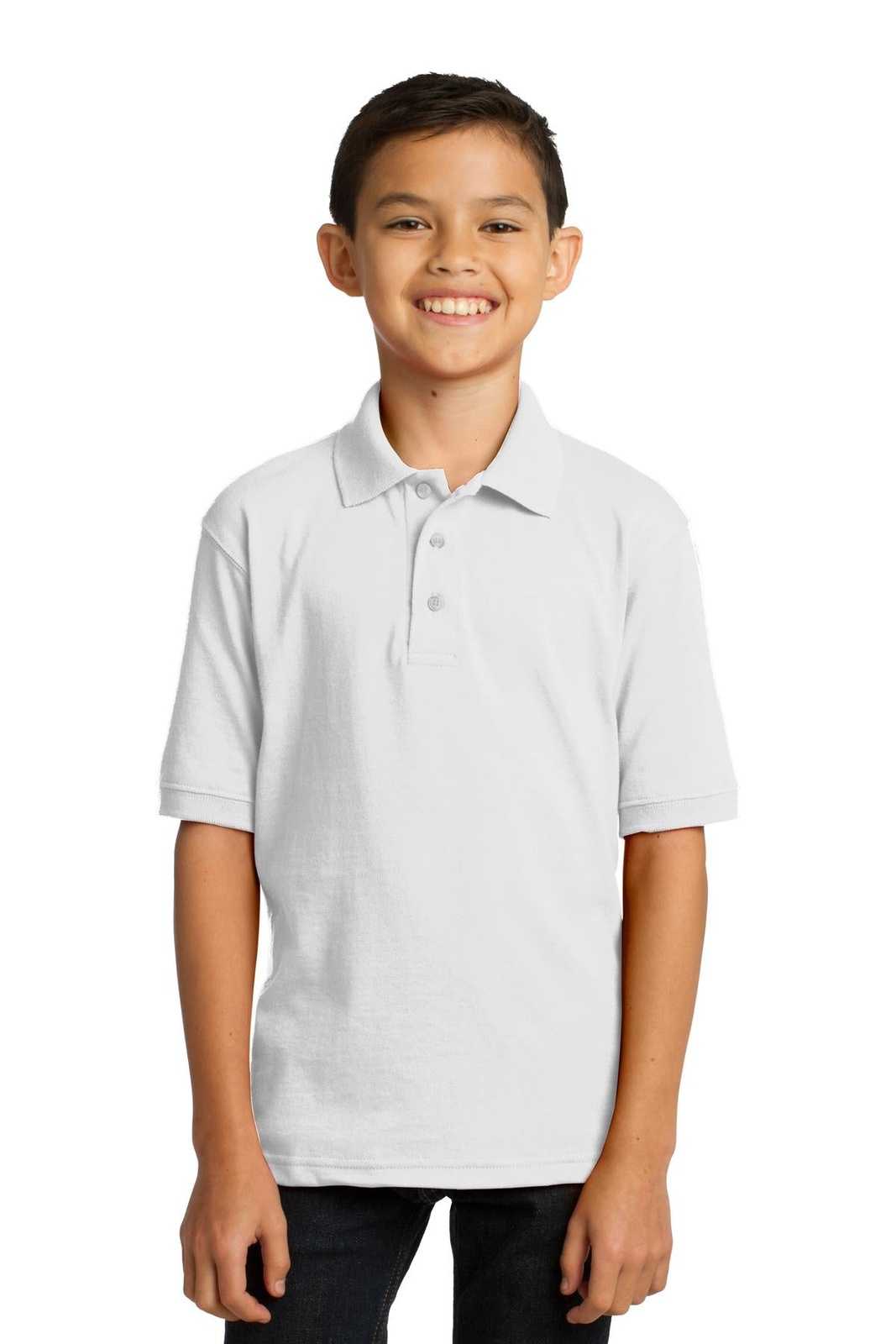 Port &amp; Company KP55Y Youth Core Blend Jersey Knit Polo - White - HIT a Double - 1