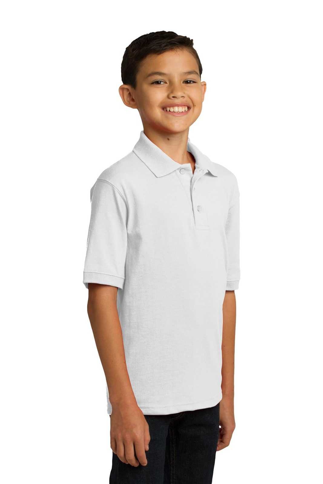 Port &amp; Company KP55Y Youth Core Blend Jersey Knit Polo - White - HIT a Double - 4