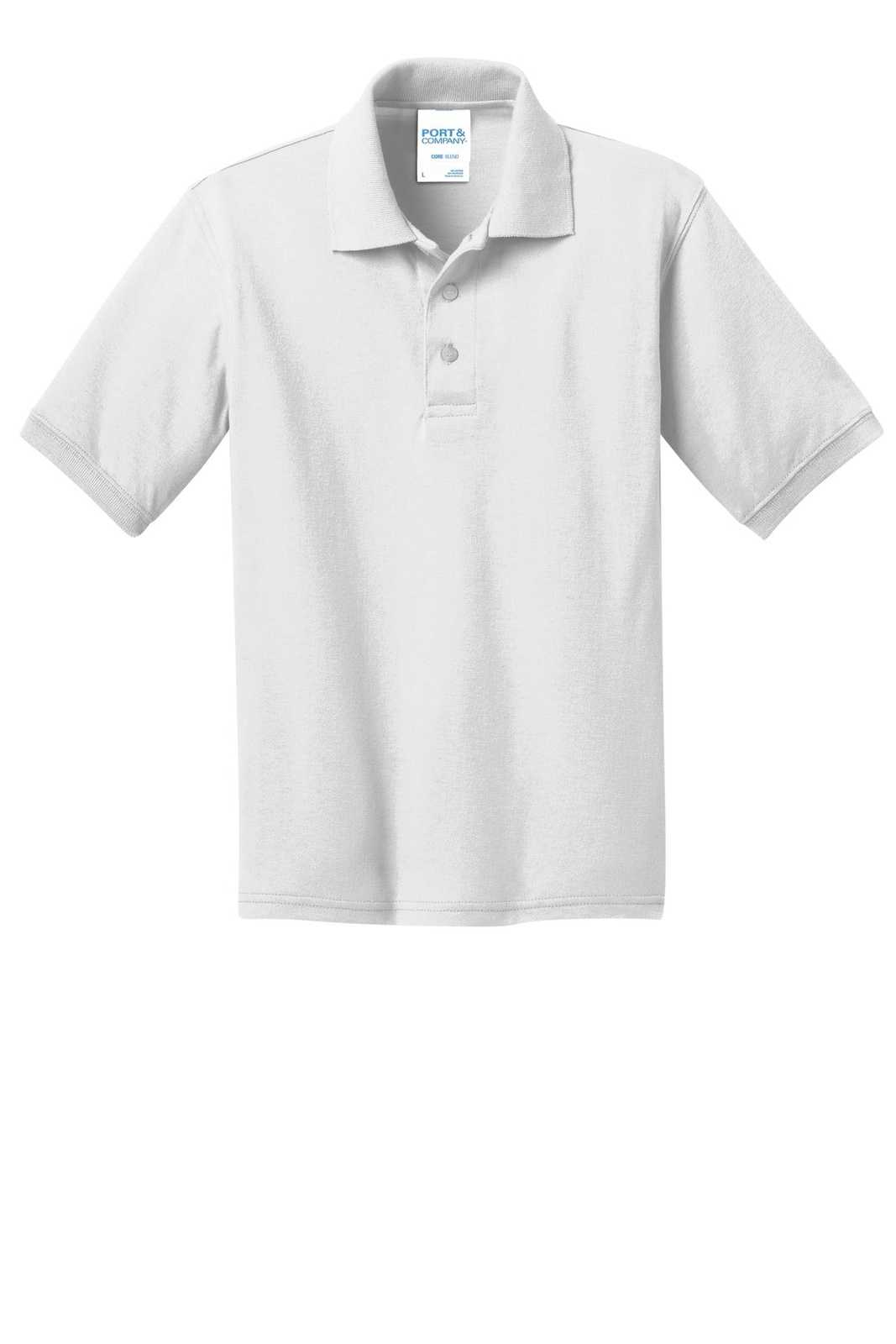 Port &amp; Company KP55Y Youth Core Blend Jersey Knit Polo - White - HIT a Double - 5