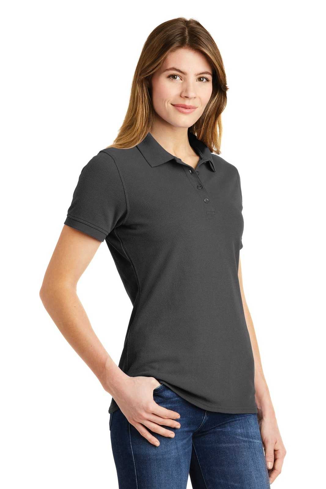 Port &amp; Company LKP1500 Ladies Combed Ring Spun Pique Polo - Charcoal - HIT a Double - 4